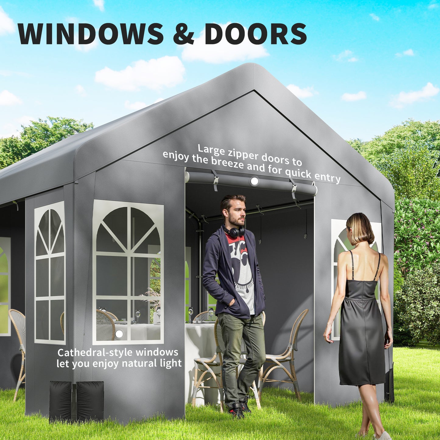 Outsunny 3x3 M Party Tent With Removable Sidewalls 4 Zipped Doors Grey Outdoor Canopy Shelter For Parties