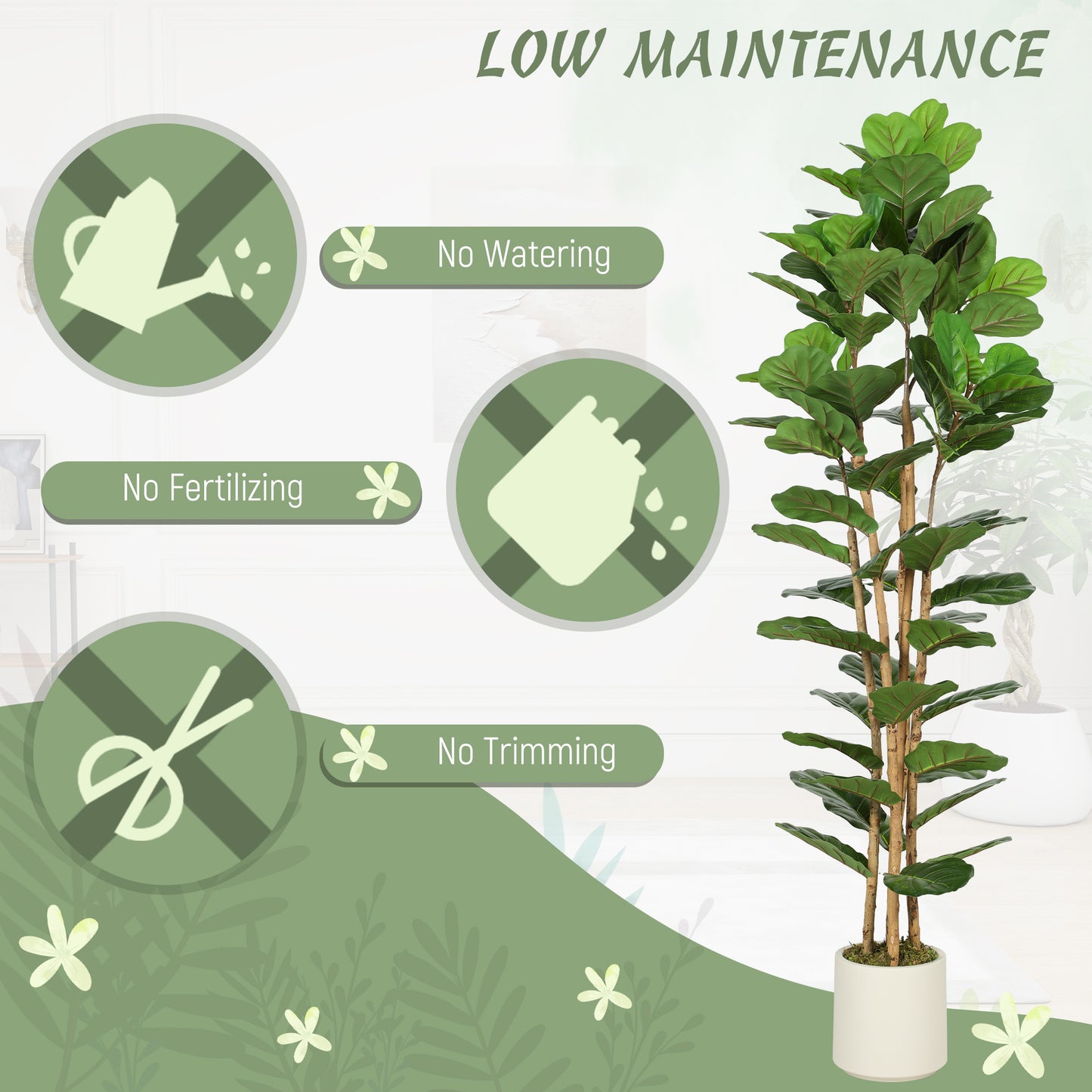 Homcom 180cm Artificial Fiddle Leaf Fig Tree Green Realistic Leaves Maintenance Free Home Decor