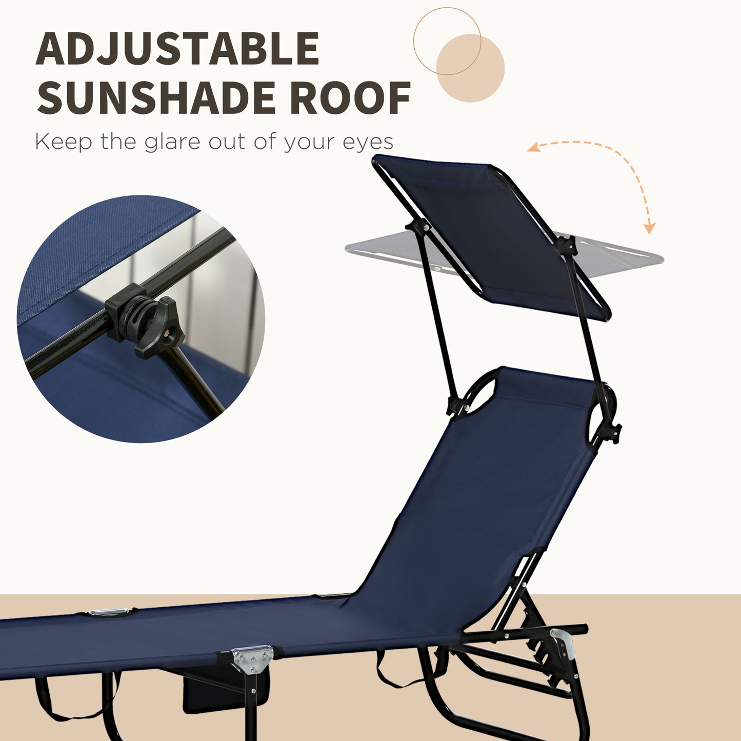 Outsunny Set Of Two Folding Sun Loungers With Adjustable Backs And Sun Canopies In Dark Blue