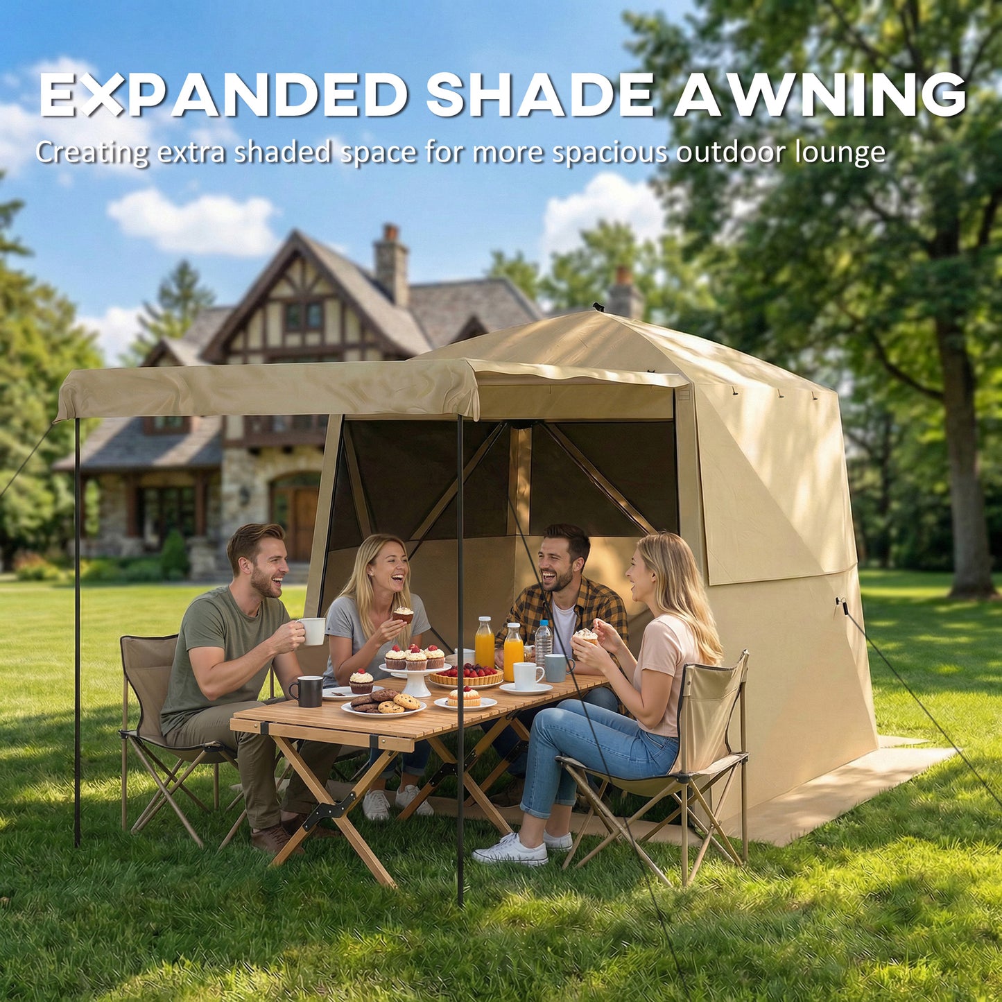 Outsunny Pop Up Gazebo Waterproof Instant Shelter With Awning Mesh Windows 2 x 2 m Khaki For Camping Patio