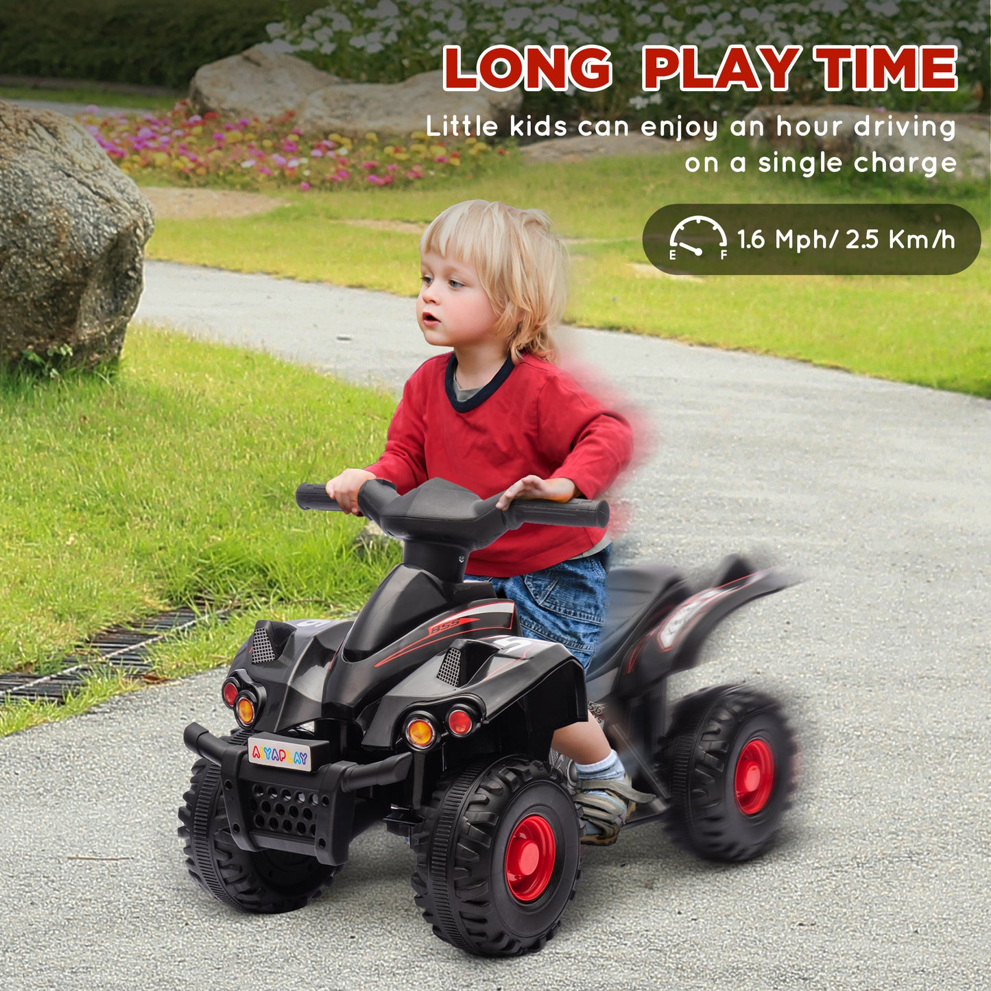 AIYAPLAY 6V Kids Electric ATV with Music and Forward Function, Ideal for Ages 2-6, Black