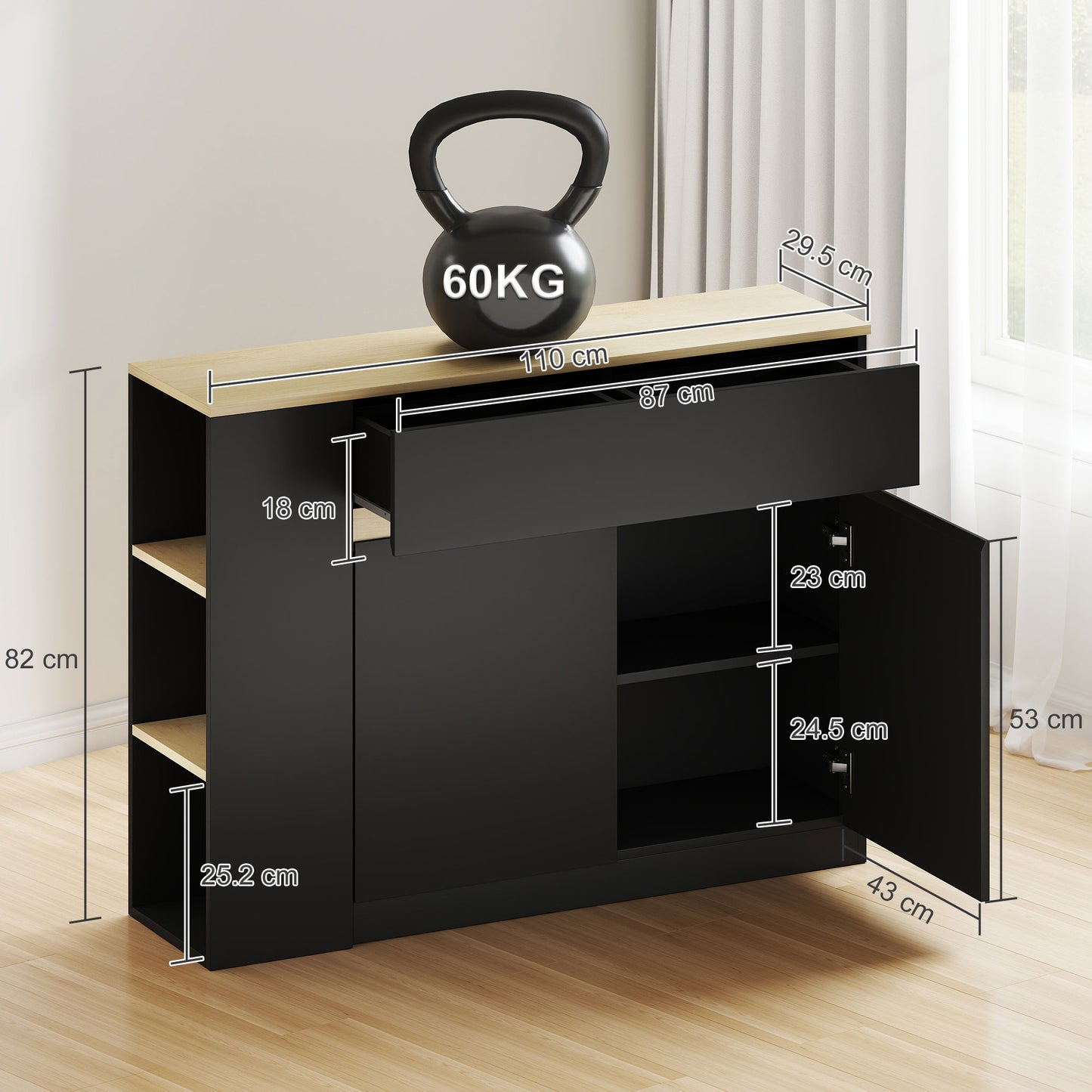 HOMCOM Kitchen Island With Storage Cabinet And Adjustable Shelf Two Drawers Three Open Shelves Black
