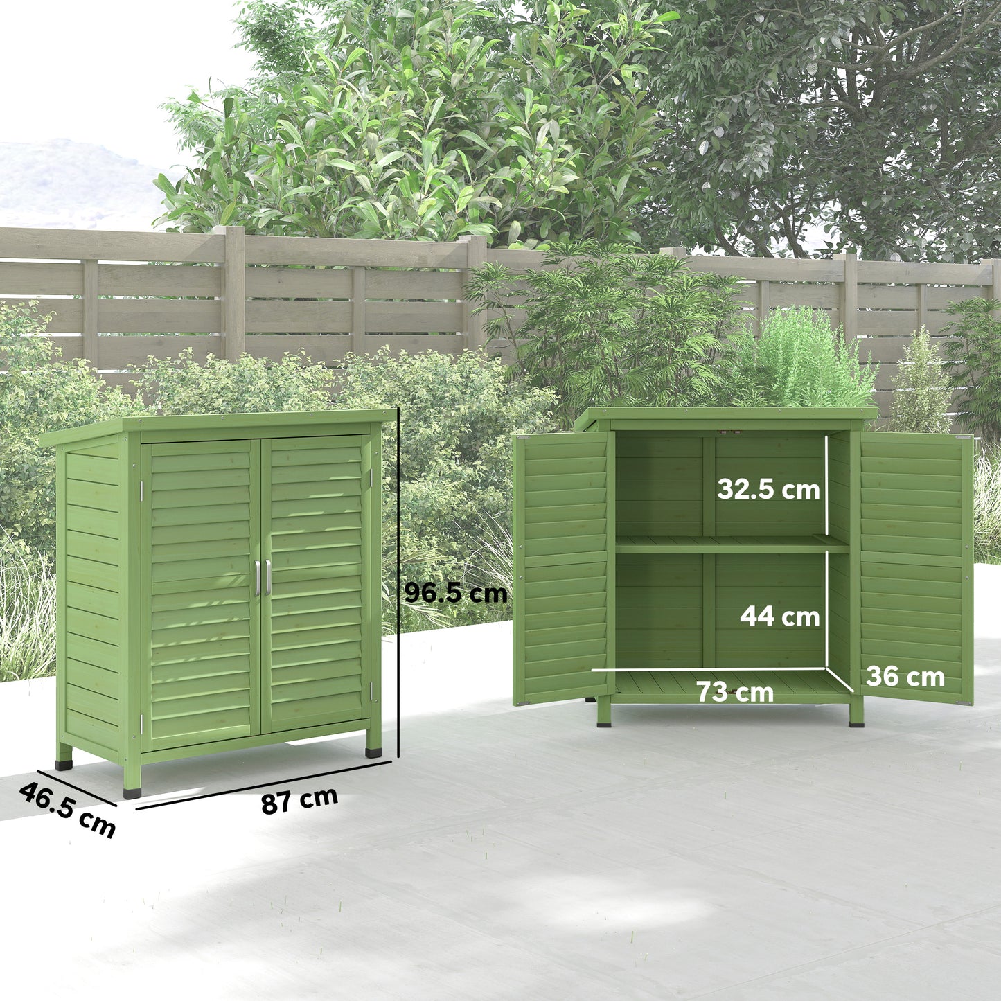 Outsunny Garden Storage Cabinet Solid Fir Wood With Protective Top Coat 2 Door Green 87L x 46.5W x 96.5H cm