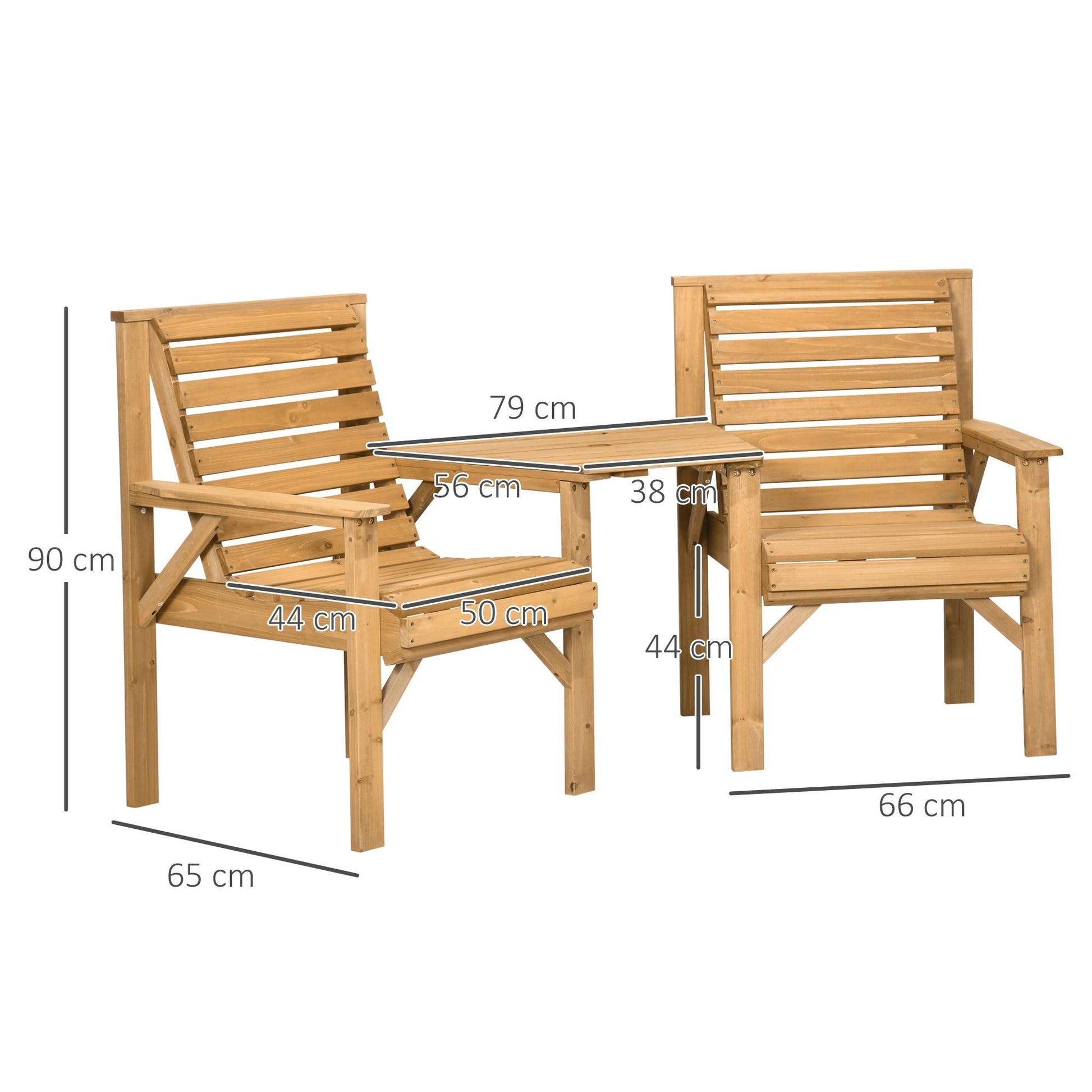 Outsunny Wooden Garden Love Seat w/ Coffee Table Umbrella Hole Partner Bench - ALL4U RETAILER LTD