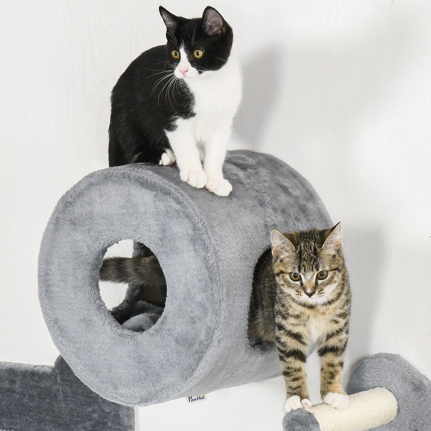 PawHut Cat Wall Furniture with Platforms, Steps, Perch, Cat House - Grey - ALL4U RETAILER LTD