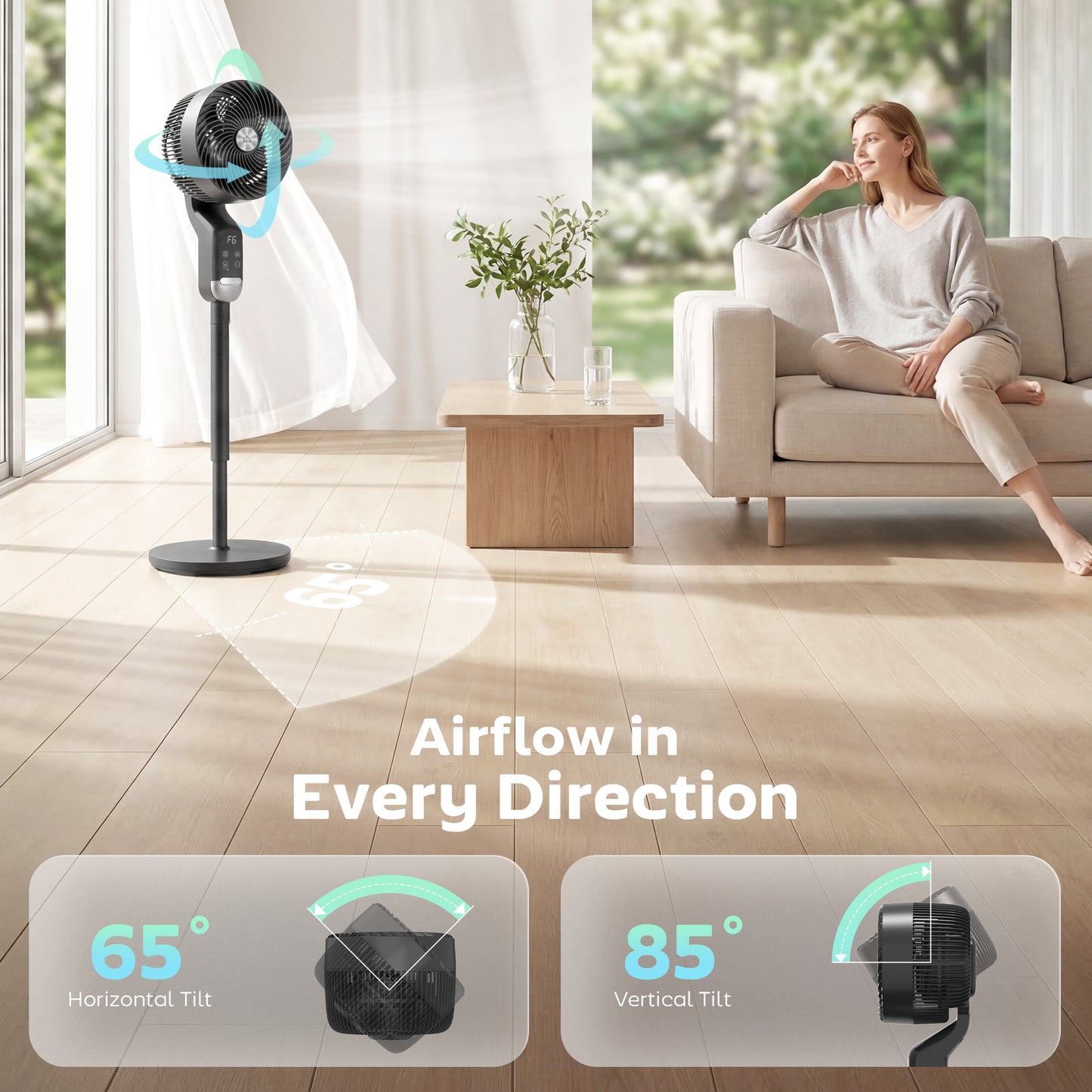 HOMCOM 20 DB Silent Standing Pedestal Fan With Remote 8 Speed Settings 3D Oscillation Adjustable Height 12H Timer