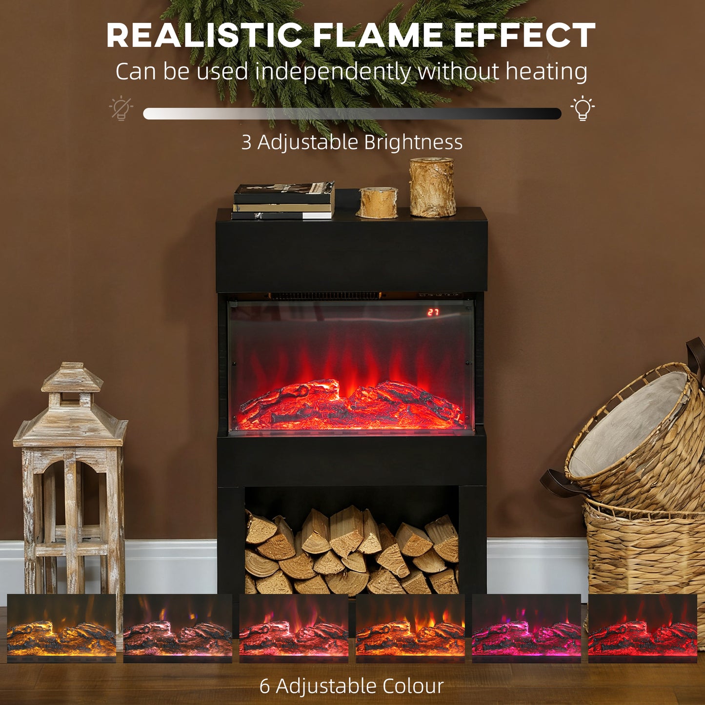 HOMCOM 19 Inch Electric Fireplace With Surround Mantel 3D Flame 6 Colours 3 Brightness Levels 1000W 2000W Remote Timer