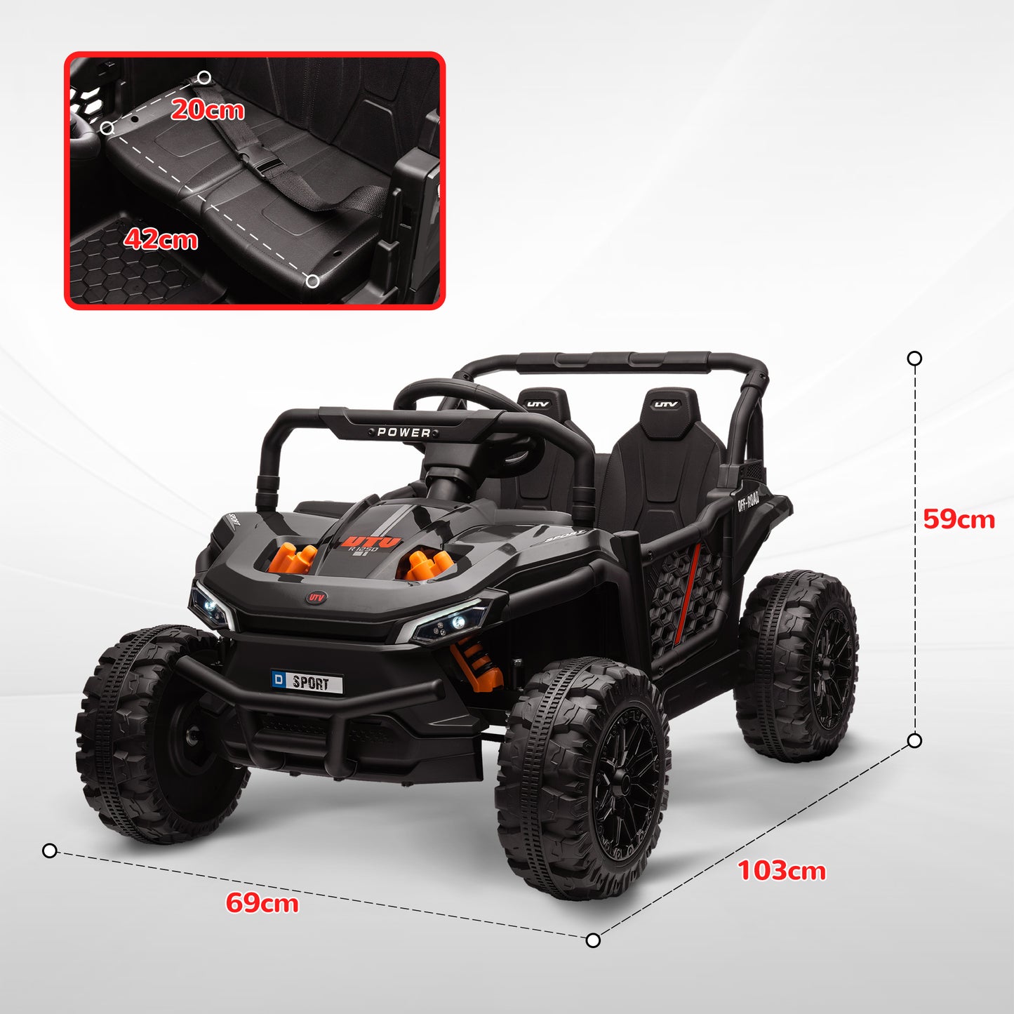 AIYAPLAY 12V Remote-Controlled Electric Ride-On Truck with 4 Suspension Wheels, Music & Lights for Kids Aged 3-5 - Black