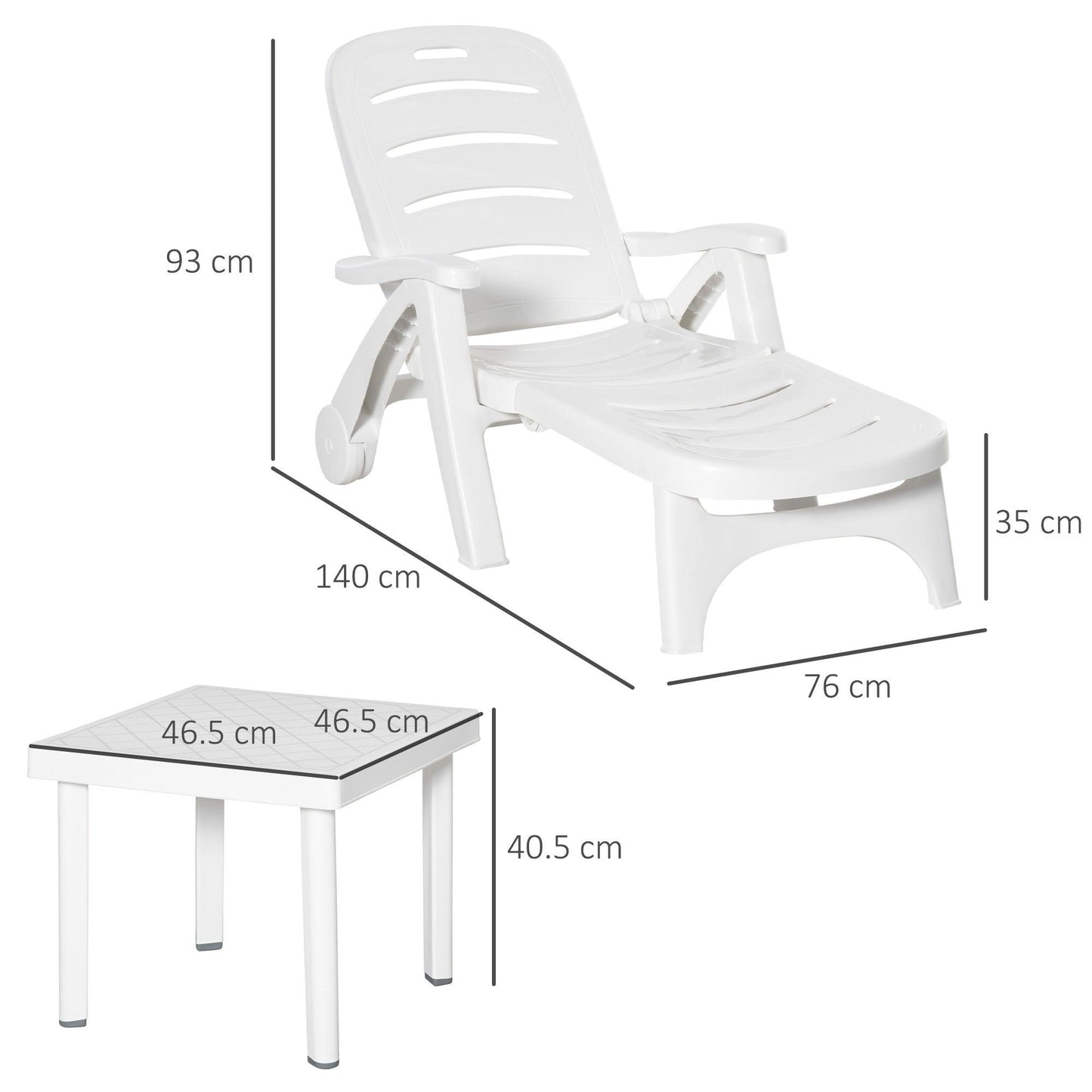 Outsunny 2pcs Garden Furniture Set Outdoor Furniture Set Dining Table, 1 Lounge Chair and 1 Garden Side Table White - ALL4U RETAILER LTD