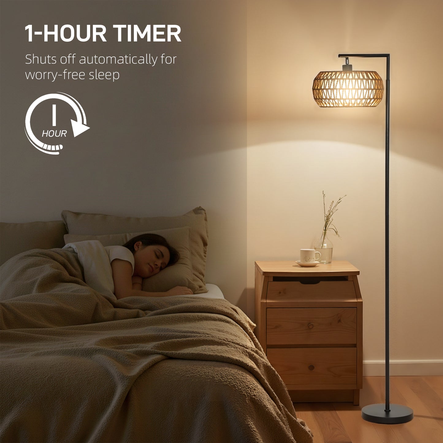 HOMCOM Boho Dimmable Floor Lamp With Adjustable Color Temperature And Remote Control For Living Room Black