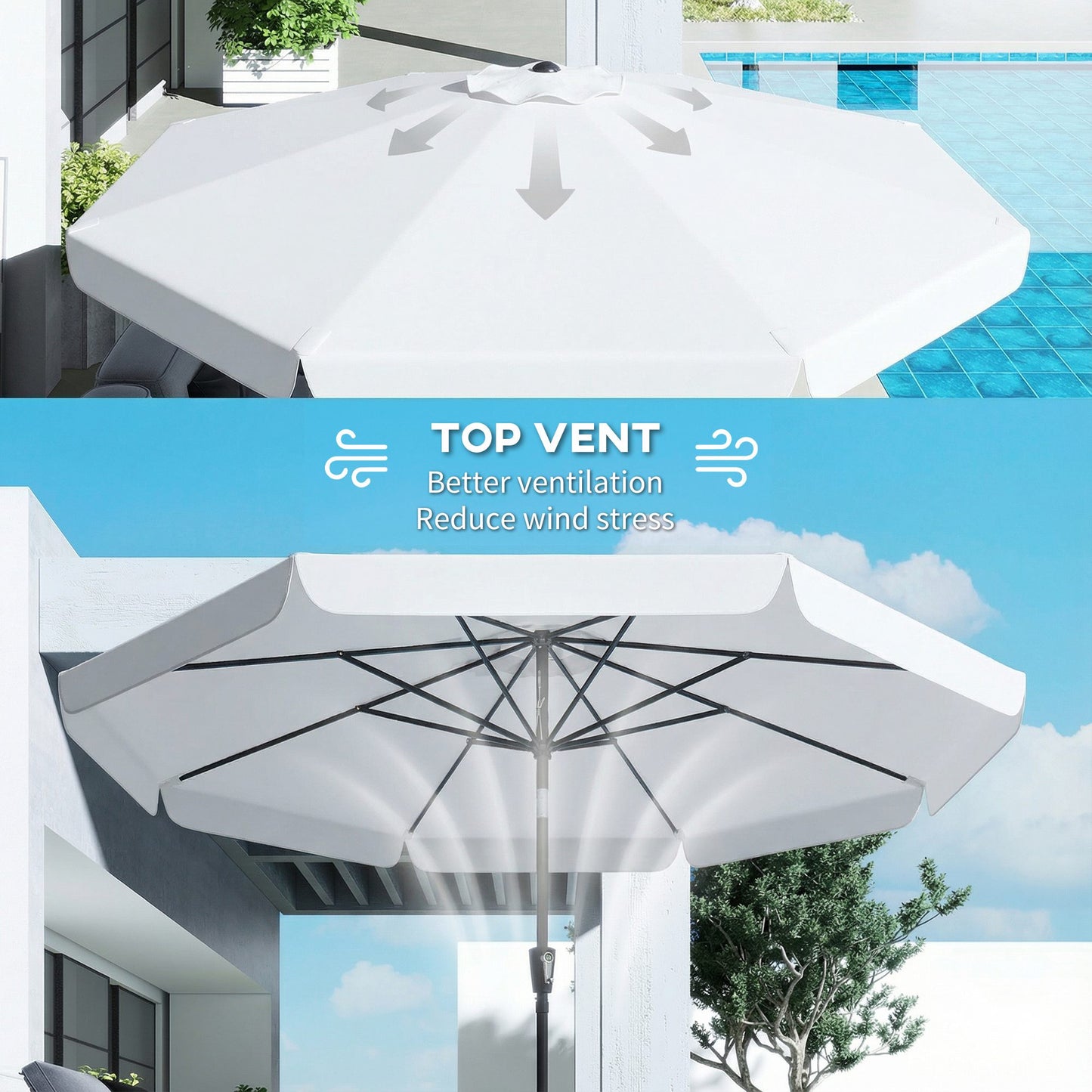 Outsunny 3 Meter Garden Parasol With Tilt Mechanism And Crank Handle UPF 30 Plus Patio Umbrella Cream White