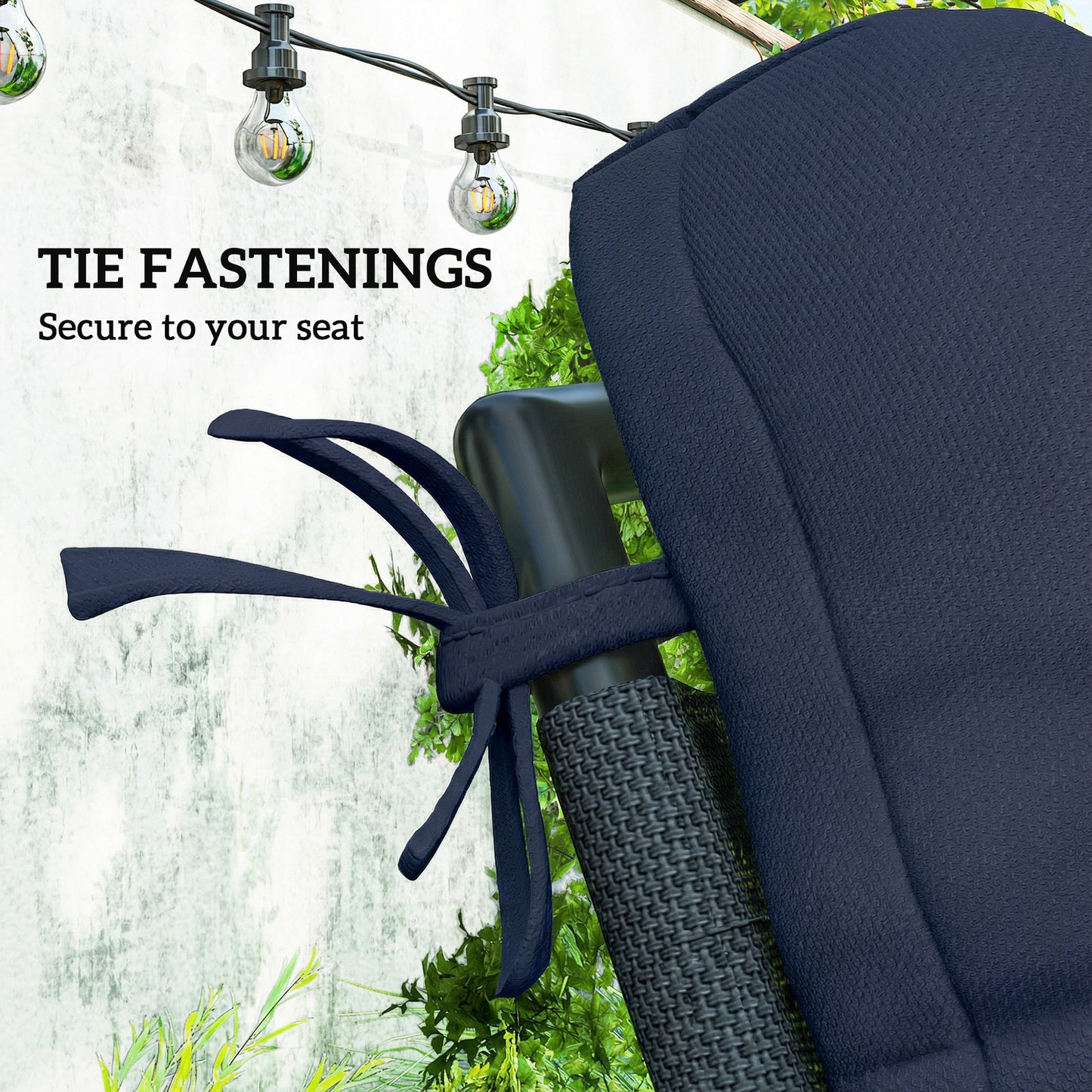Outsunny Two Piece Seat Cushion Replacement With Backrest Garden Patio Chair Cushions Set With Ties Dark Blue