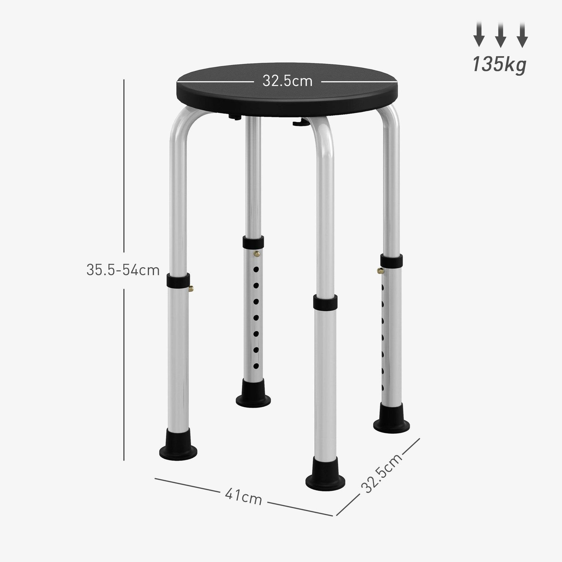 HOMCOM Adjustable Shower Stool with Non-Slip Feet for Elderly and Disabled, Black Aluminium Design - ALL4U RETAILER LTD