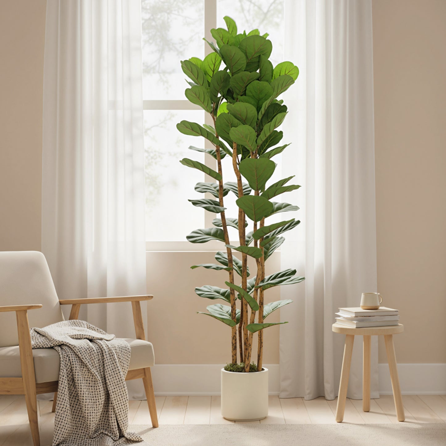 Homcom 180cm Artificial Fiddle Leaf Fig Tree Green Realistic Leaves Maintenance Free Home Decor