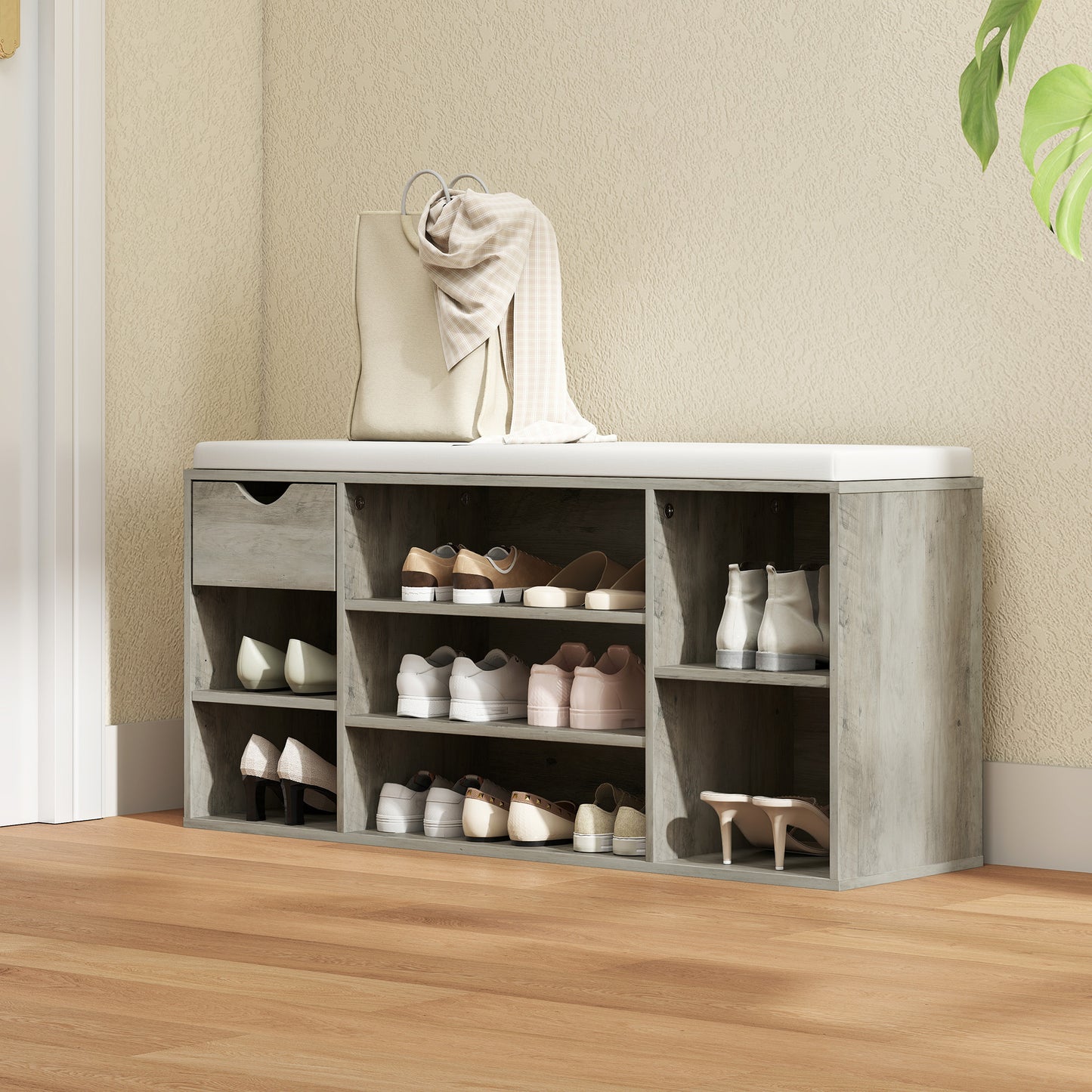 HOMCOM Shoe Storage Bench With Padded Cushion Grey For Entryway With Large Capacity And Easy Access