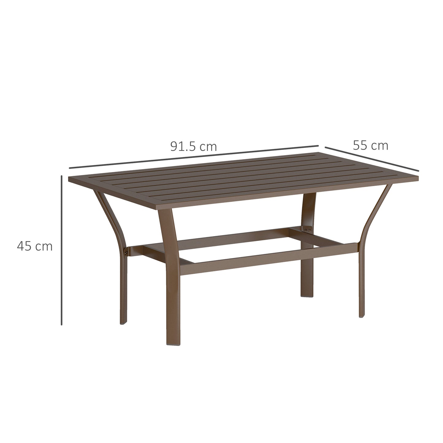 Outsunny Metal Garden Coffee Table 91.5 x 55 x 45 cm Slatted Top Weatherproof Outdoor Side Table Brown