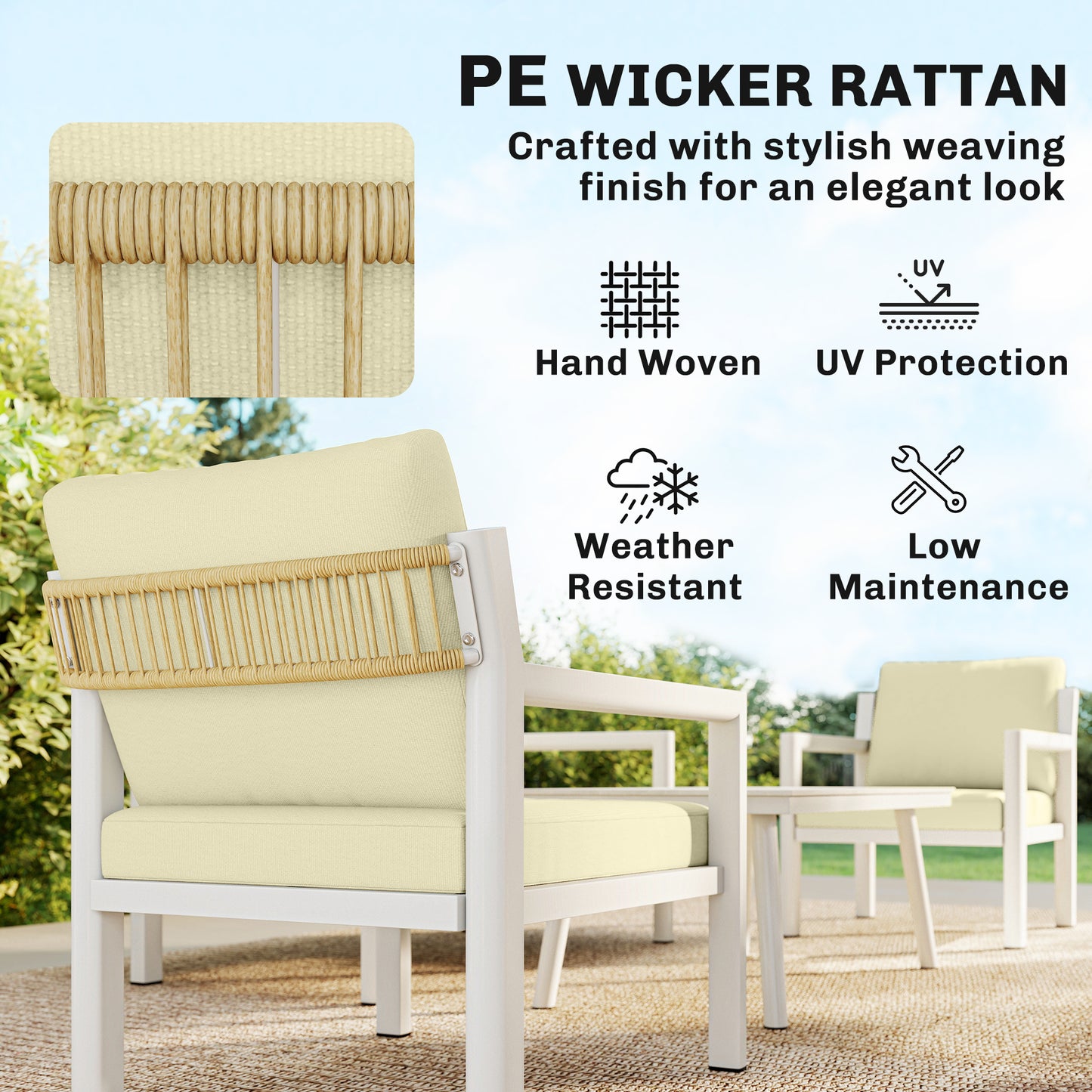Outsunny 4 Seater Rattan Garden Furniture Set With Armchairs Loveseat Coffee Table Cushions Brown