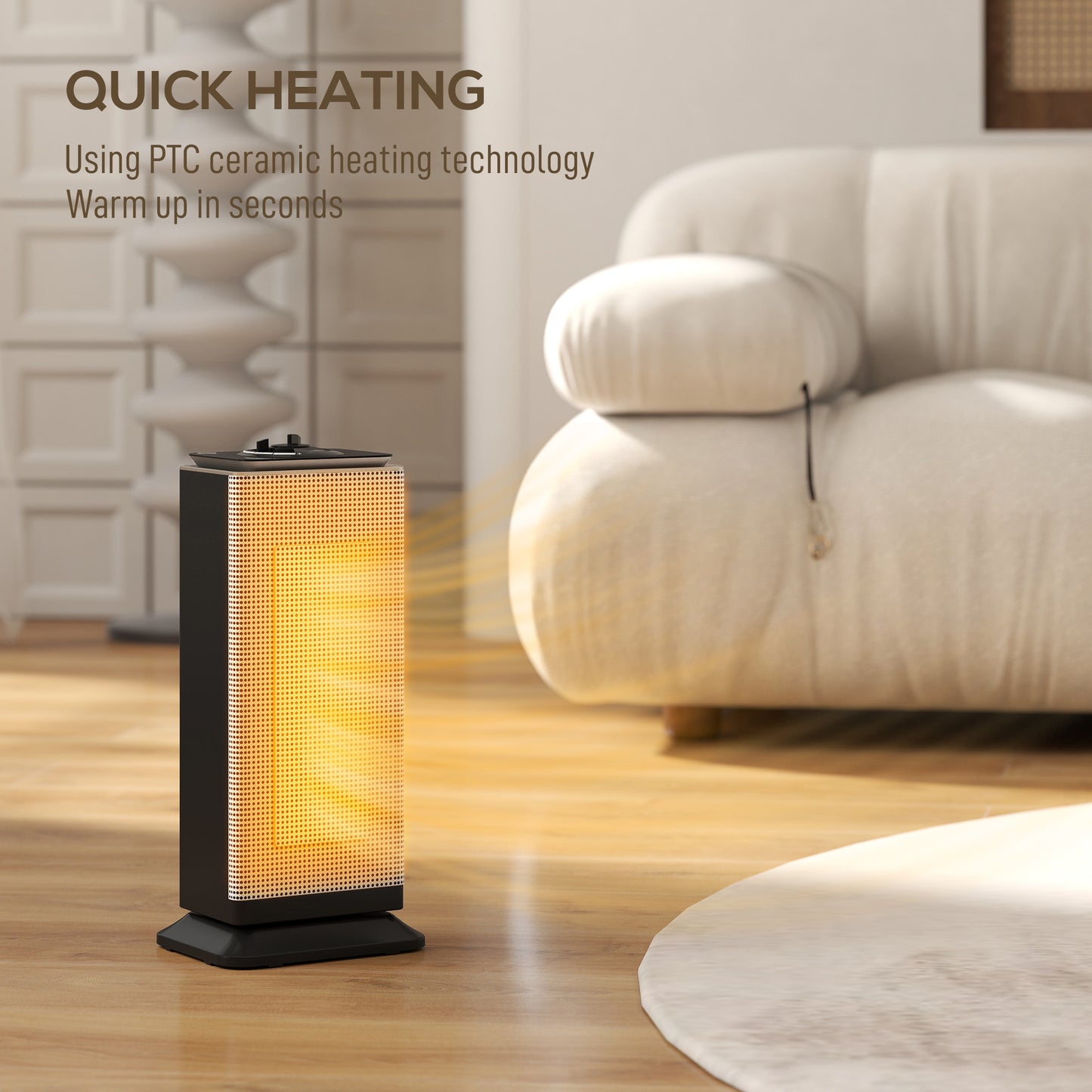 HOMCOM 2000W Ceramic Electric Heater With Fan Oscillation Dual Safety Overheat Tip Over ERP Energy Saving Black