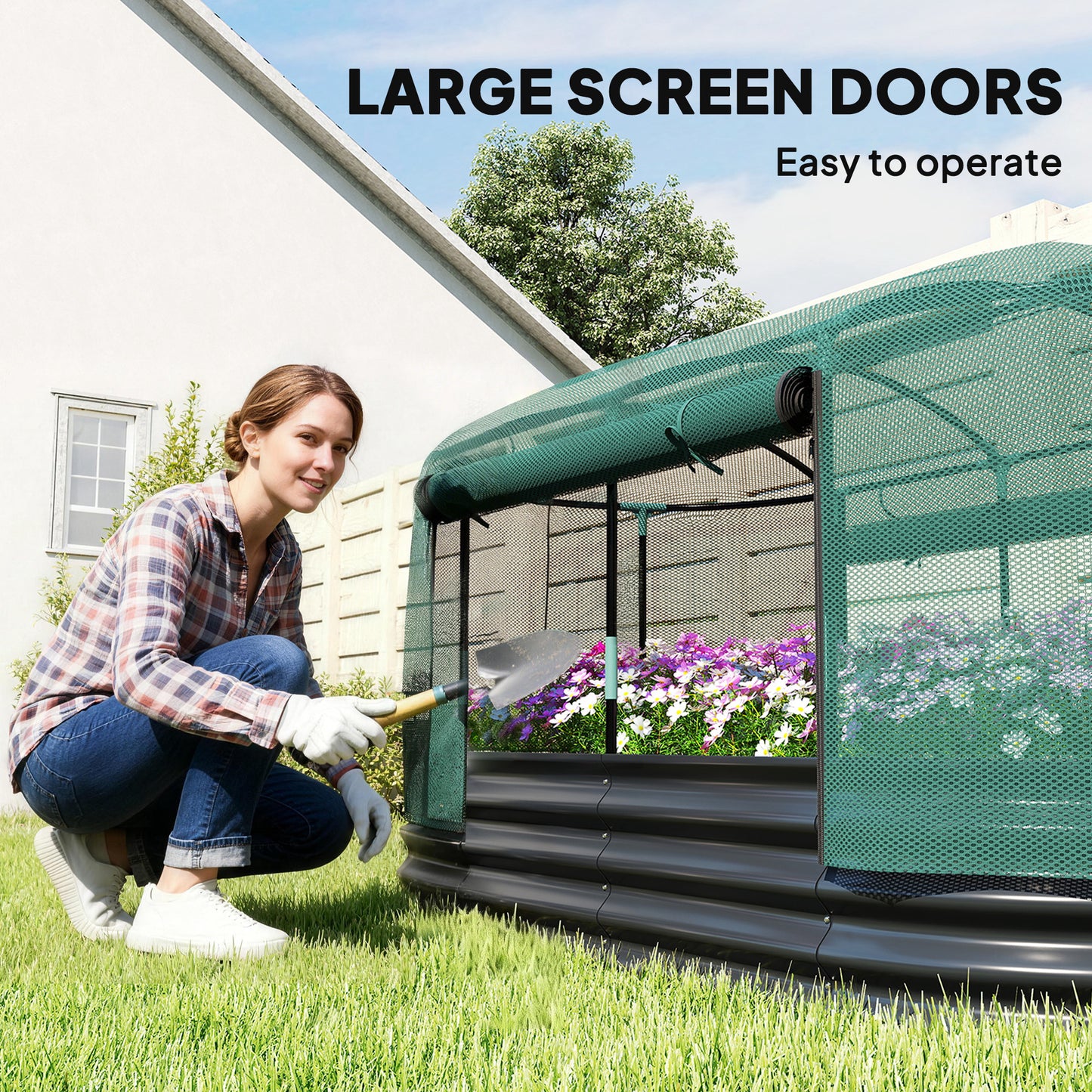 Outsunny Galvanised Raised Garden Bed Kit With Self Watering System Mesh Cover HDPE Cage 6x3Ft Dark Grey Green