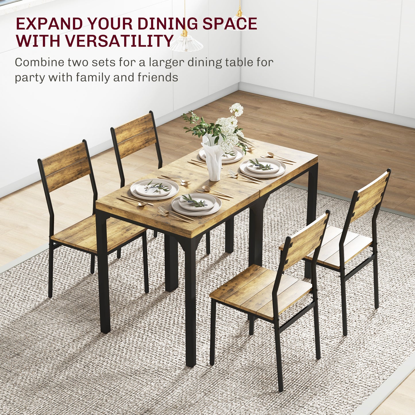 HOMCOM Three Piece Minimal And Compact Dining Set Rustic Brown For Kitchen Dining Rooms