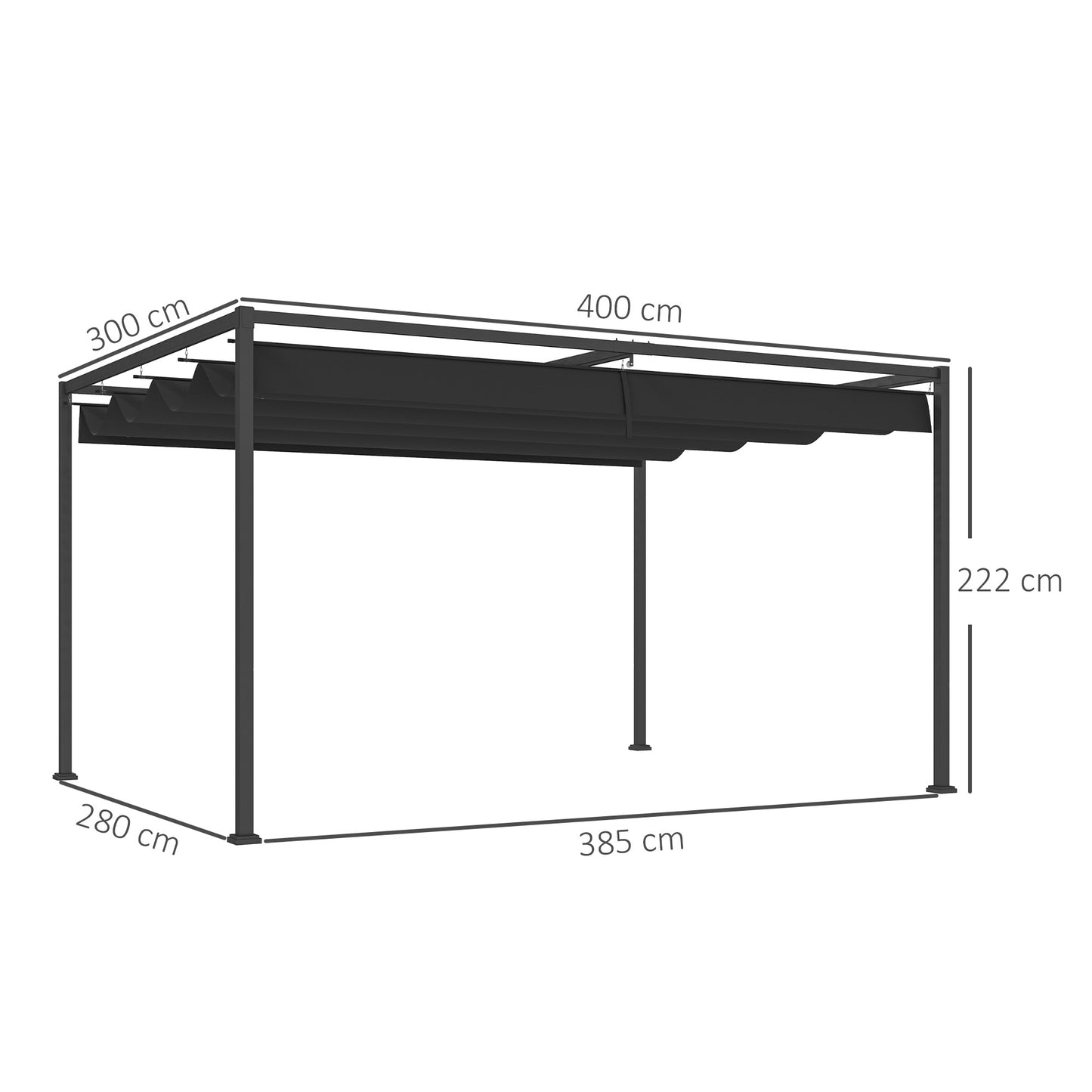 Outsunny 4m by 3m Metal Pergola Retractable Canopy Roof Black Garden Patio Shade