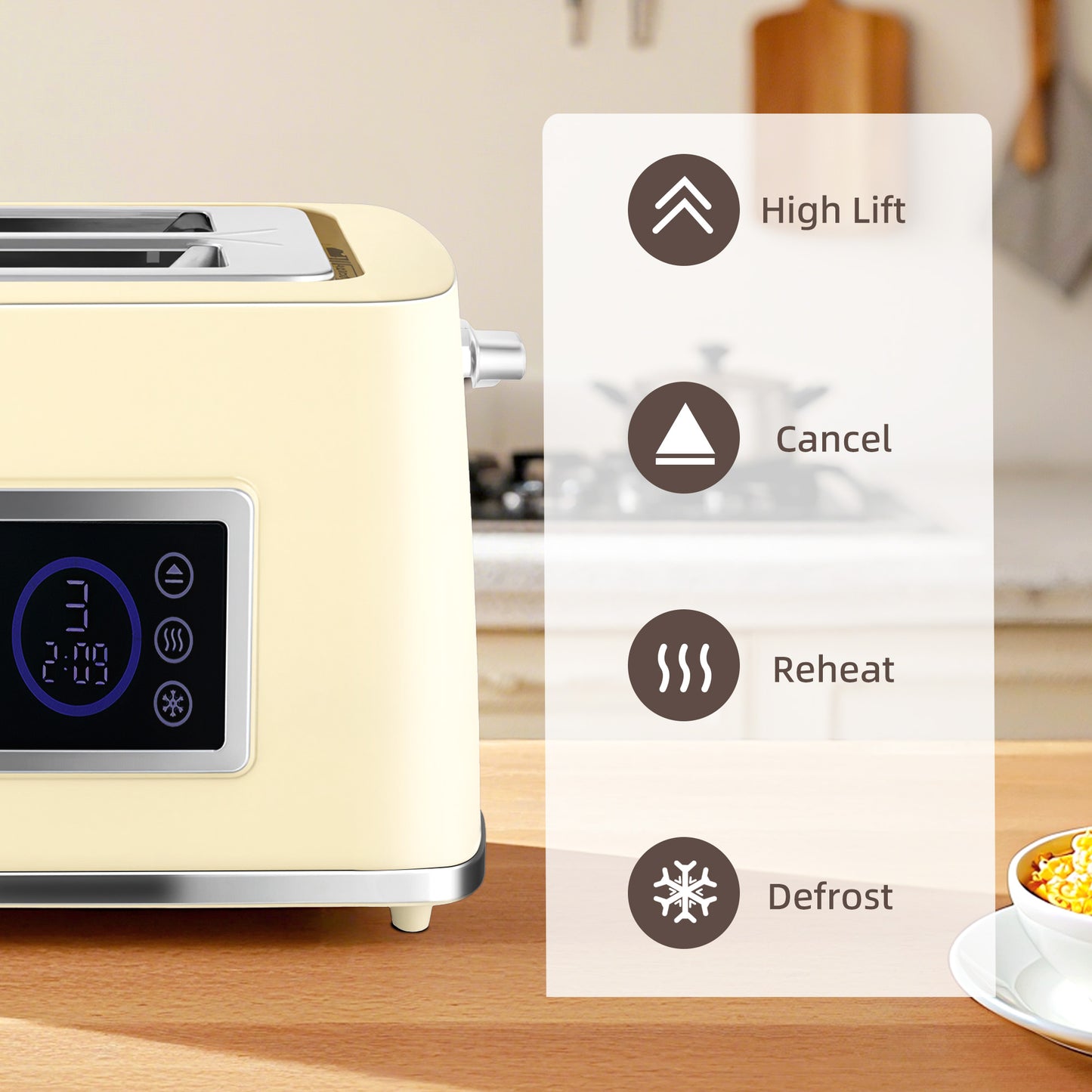 HOMCOM Touch Screen Kettle And Toaster Set Cream With 3000W Power 1.7L Capacity Six Temperature Presets And Keep Warm