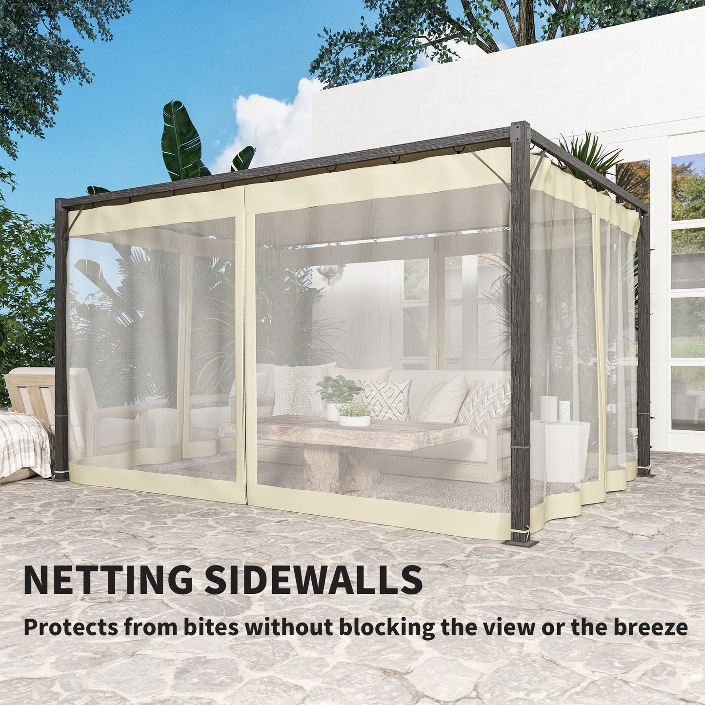 Outsunny 3x4m Aluminium Frame Pergola With Retractable Roof In Khaki Outdoor Garden Shade