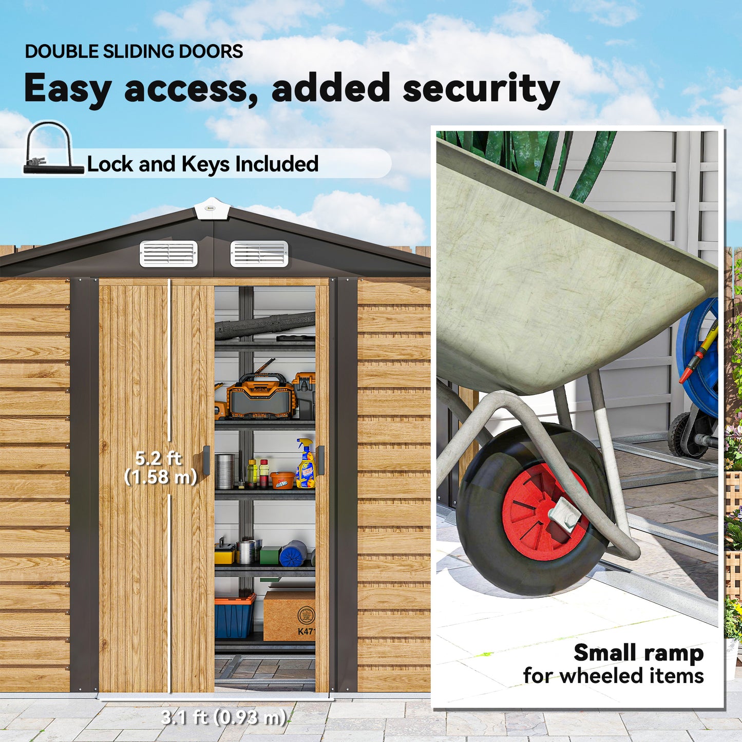 Outsunny 7 By 4 Feet Garden Shed With Galvanised Steel Frame Foundation Kit Double Doors With Lock And Vents Natural