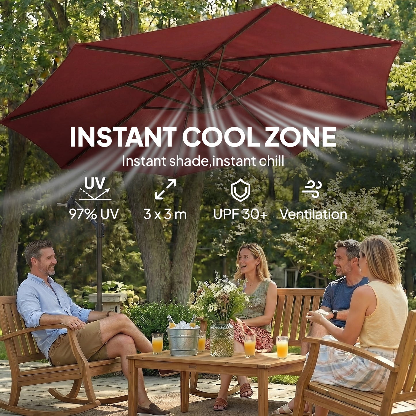 Outsunny 3 M Overhanging Cantilever Parasol With Cross Base In Wine Red UV Resistant