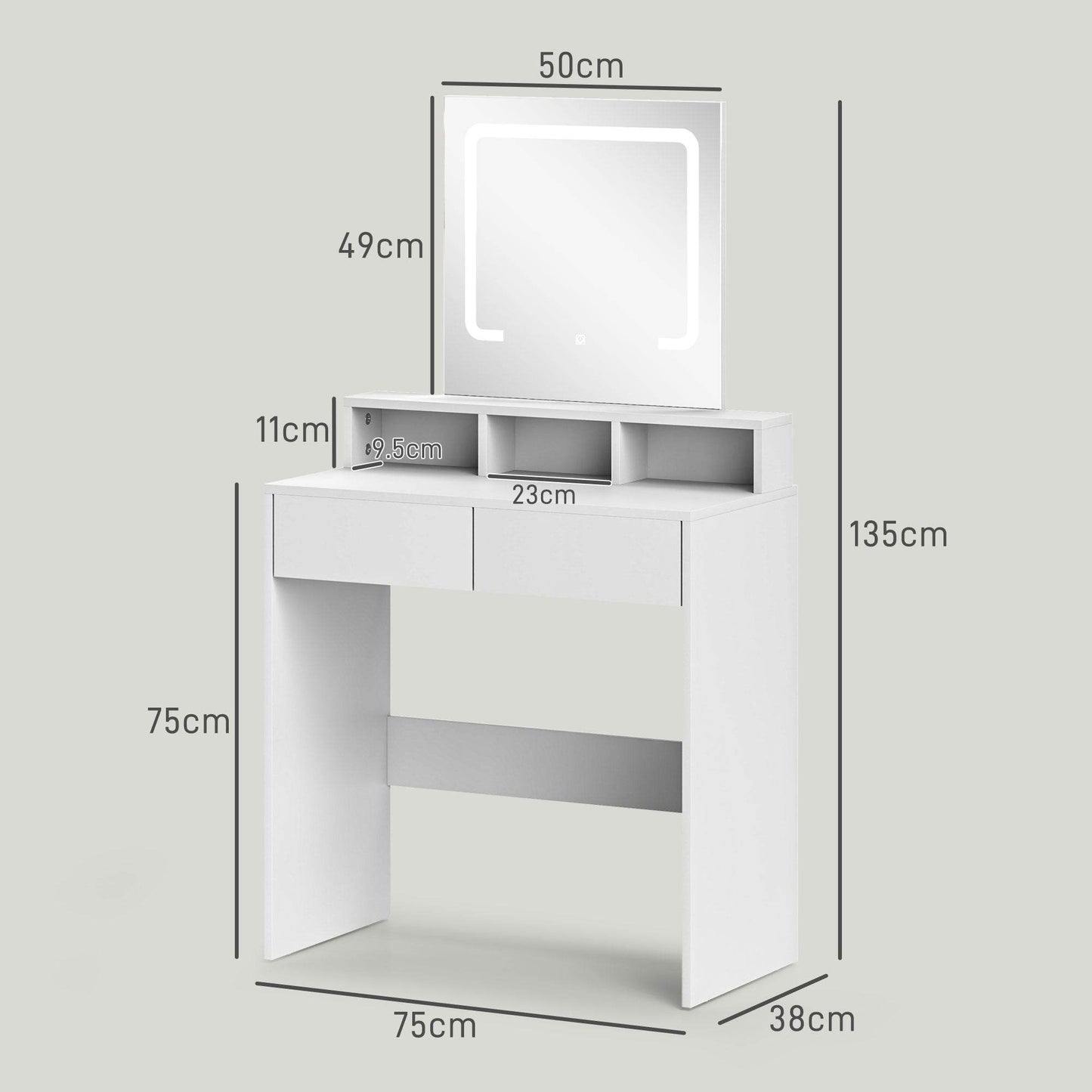 LED-Illuminated Vanity Table with Mirror and Storage, Modern Makeup Dresser for Women and Girls, White - ALL4U RETAILER LTD
