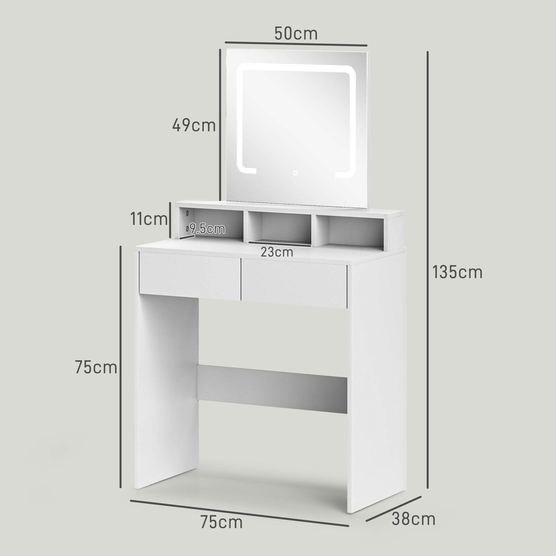 LED-Illuminated Vanity Table with Mirror and Storage, Modern Makeup Dresser for Women and Girls, White - ALL4U RETAILER LTD