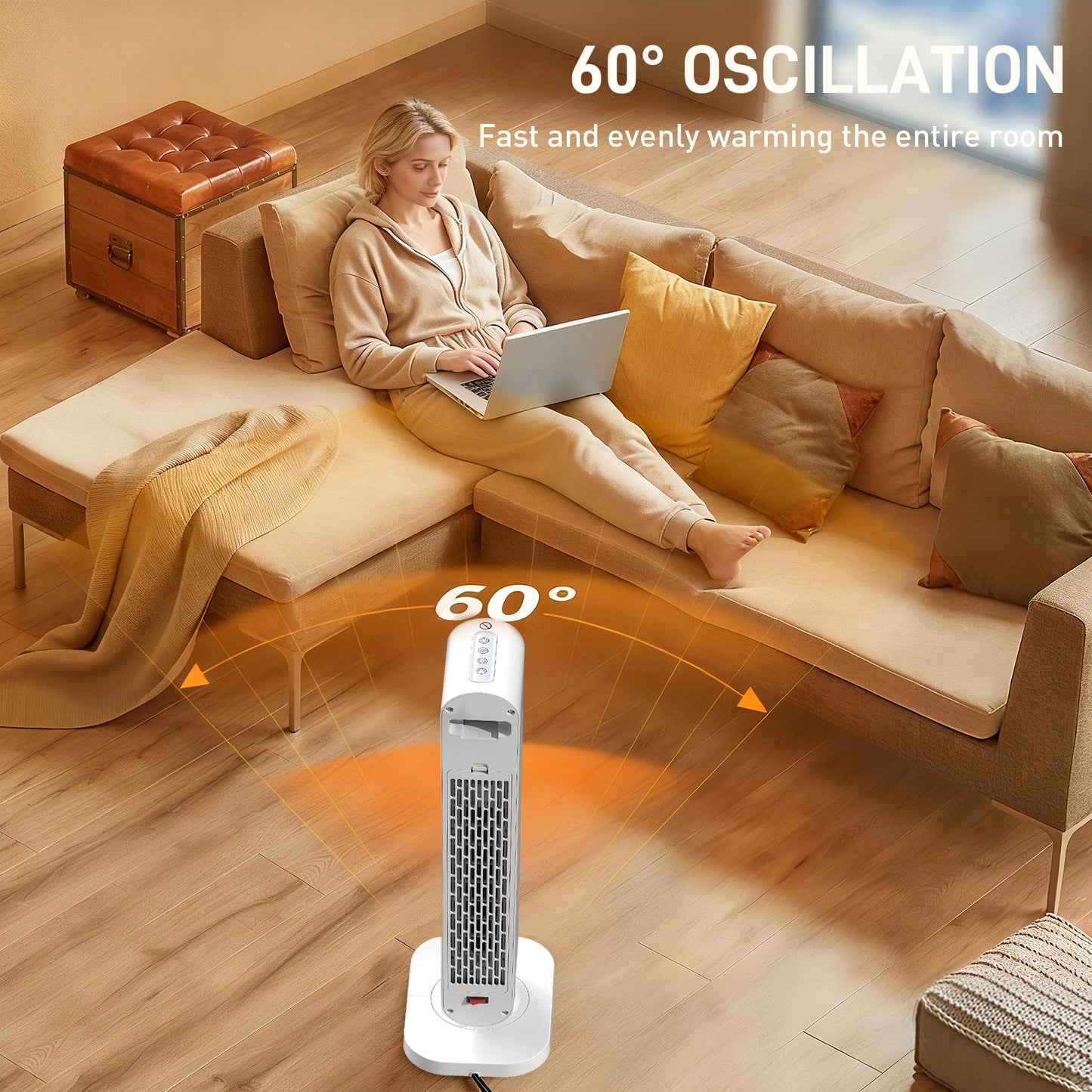 HOMCOM 2000W Ceramic Electric Space Heater With Oscillating Fan and Timer Overheat and Tip Over Safety White