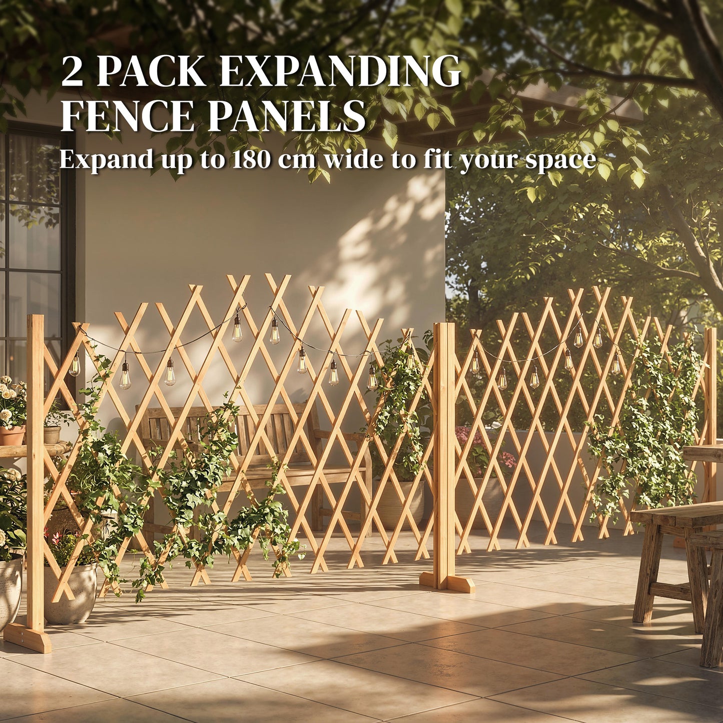 Outsunny 2 Pack Expanding Fence Panels Freestanding Wooden Garden Fence With Stable Feet 180 x 30 x 103 cm Brown