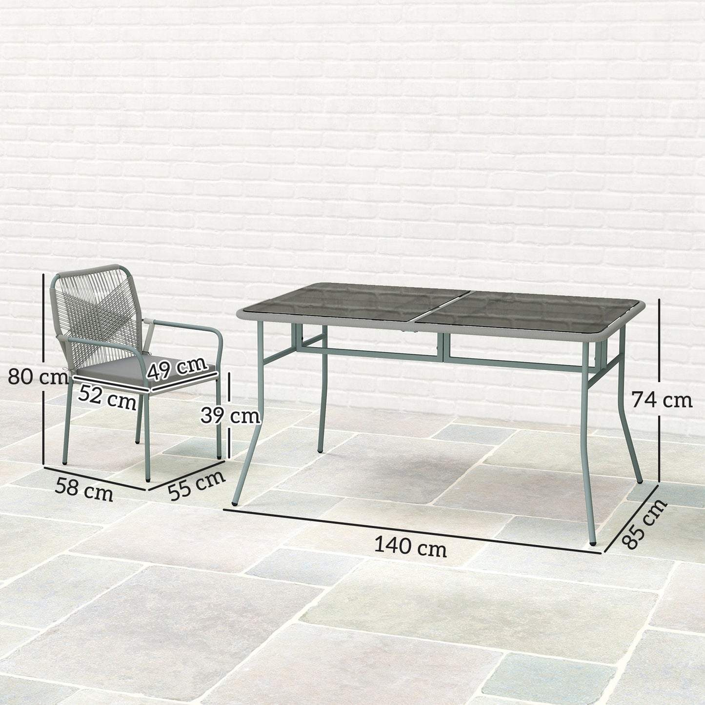 Outsunny Five Piece PE Rattan Outdoor Garden Dining Set with Cushions and Stackable Chairs Light Grey