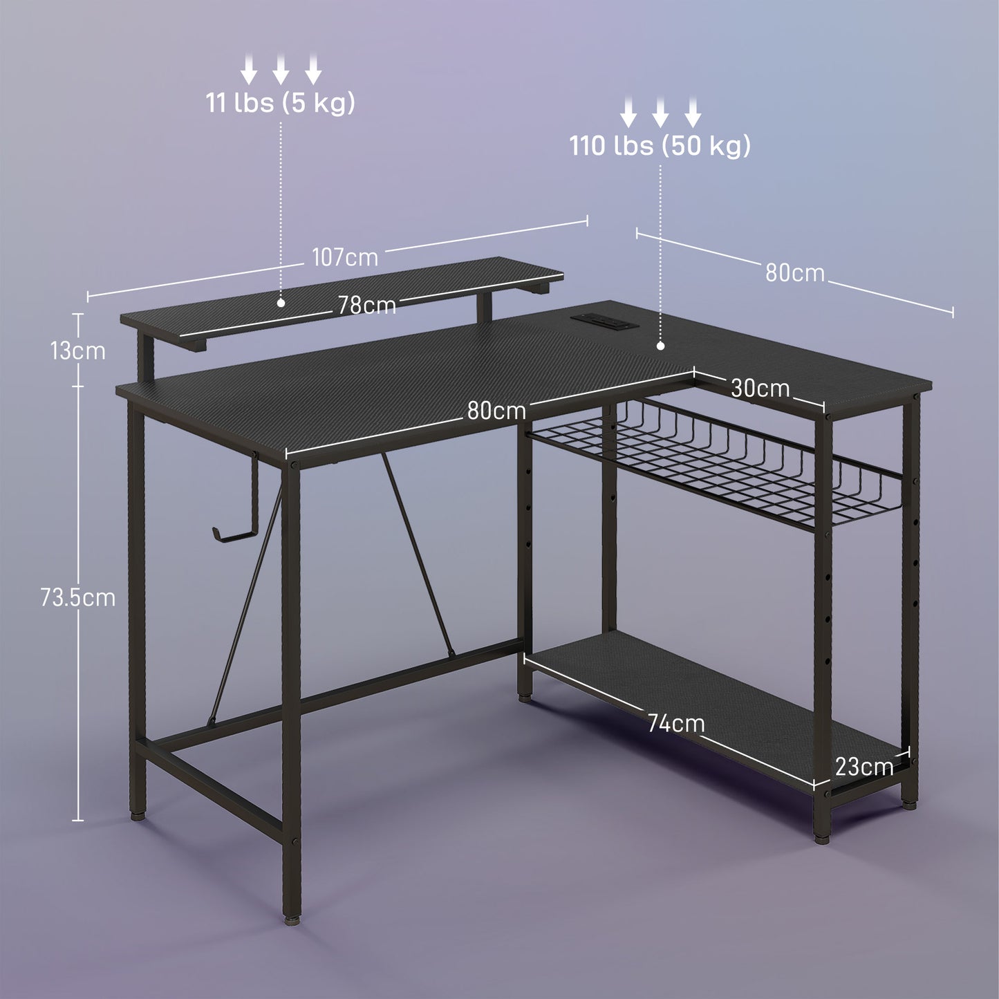 HOMCOM Versatile LED Illuminated 'L' Shaped Gaming/Office Desk - Black - ALL4U RETAILER LTD