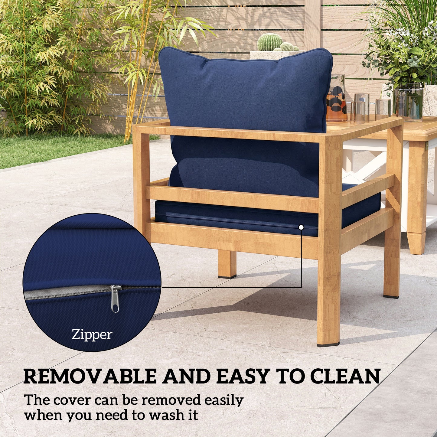 Outsunny Outdoor Seat and Back Padded Cushion Set Two Cushions Dark Blue for Patio Garden Lounge