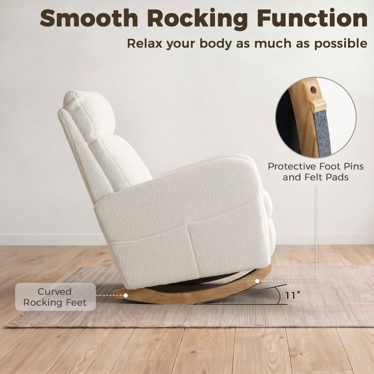 Homcom Sherpa Fleece Rocking Chair With High Back And Side Pockets