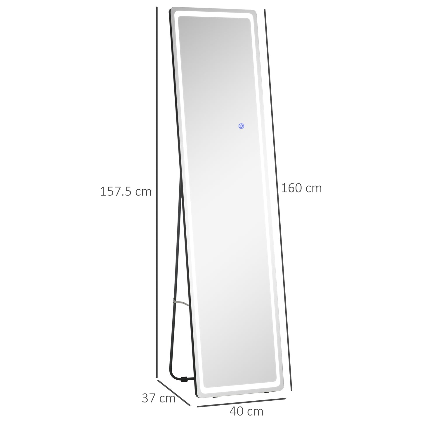 HOMCOM Full Length Mirror 160x40 Cm With LED Lights And Remote Dimmable 3 Color Modes Wall Mounted Or Freestanding Black