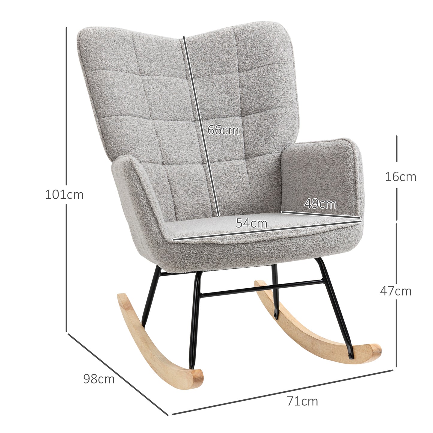 HOMCOM Berber Fleece Nursery Glider Rocker For Nursing And Living Room In Light Grey Wingback Chair