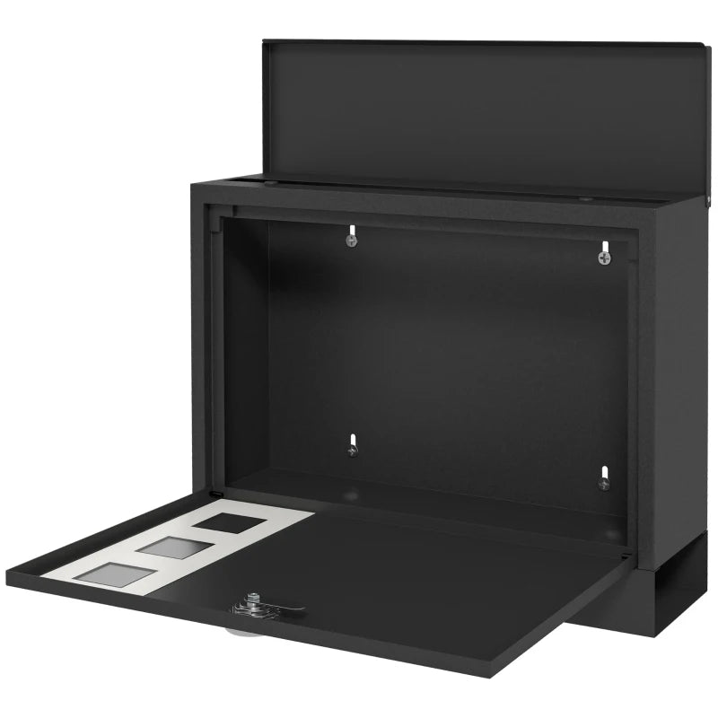 HOMCOM Wall Mounted Letterbox | Weatherproof Post Box with Viewing Windows | Modern Mailbox with 2 Keys | Easy-to-Install - ALL4U RETAILER LTD