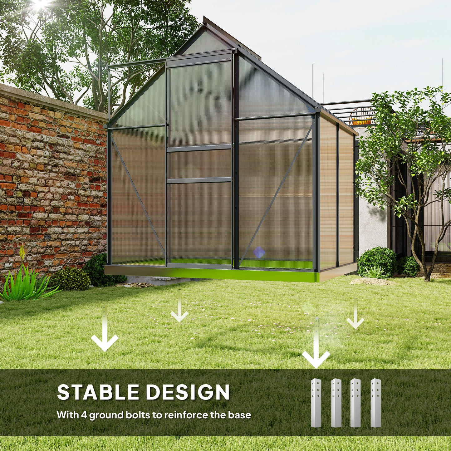 Outsunny Walk In Polycarbonate Greenhouse 192.5cm 131cm Aluminum Frame Durable Garden Structure