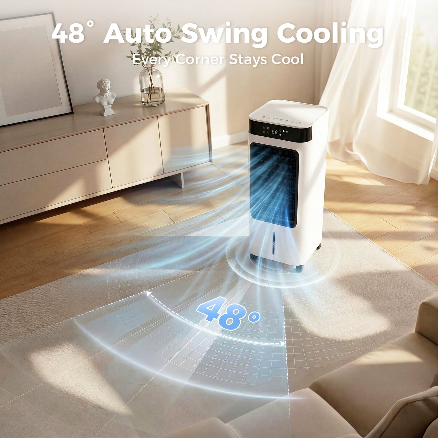 HOMCOM Portable 3In1 Air Cooler Evaporative Humidifier 7L Water Tank 48 Degree Oscillation White