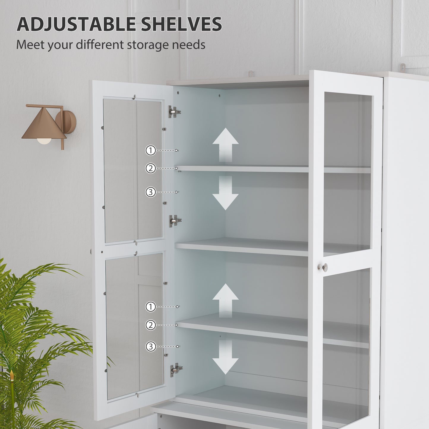 HOMCOM Double Storage Display Cabinet With Adjustable Shelves White MDF Glass Doors
