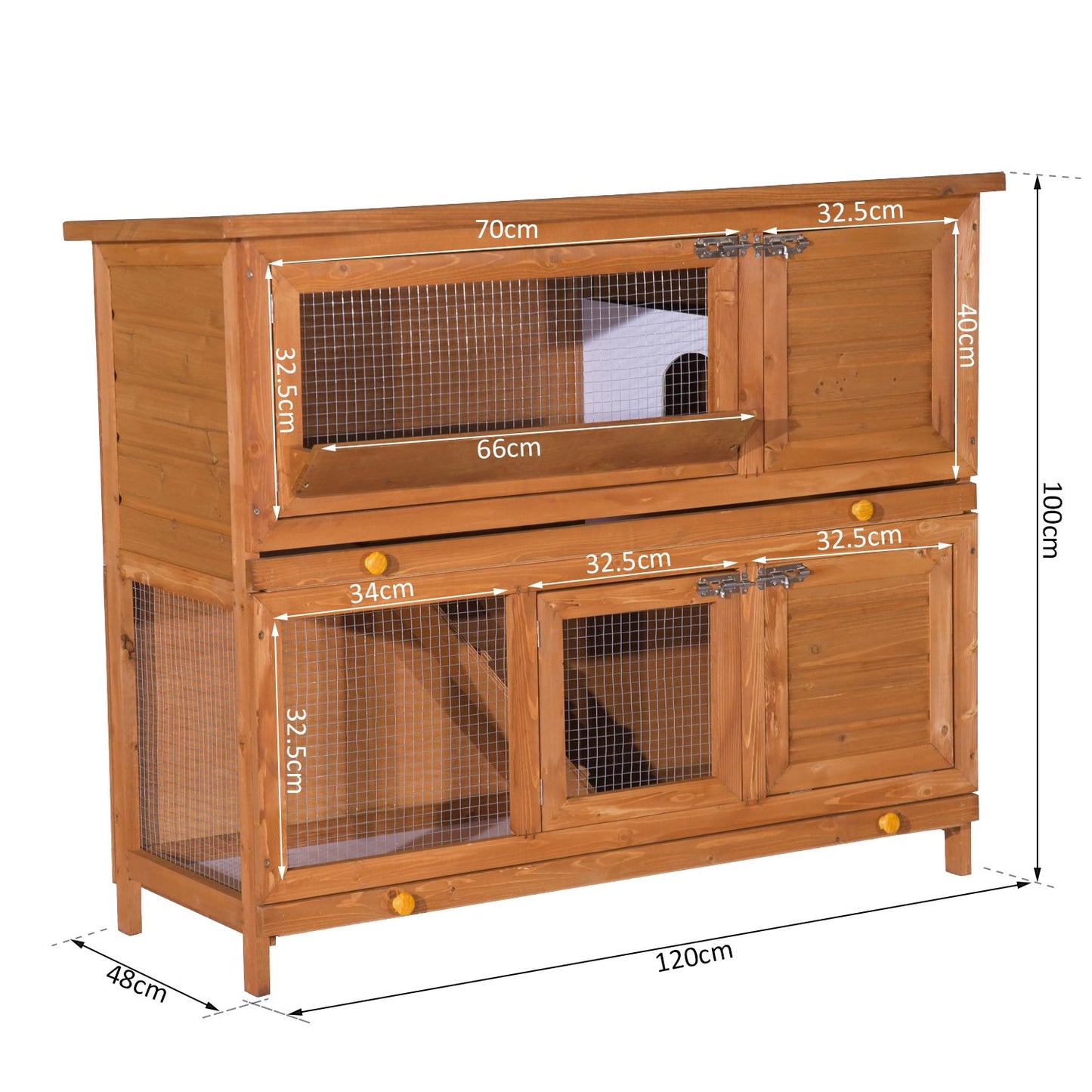 PawHut Outdoor Pine Wood Rabbit and Small Animal Cage - 100 cm H in Sauce Yellow - ALL4U RETAILER LTD