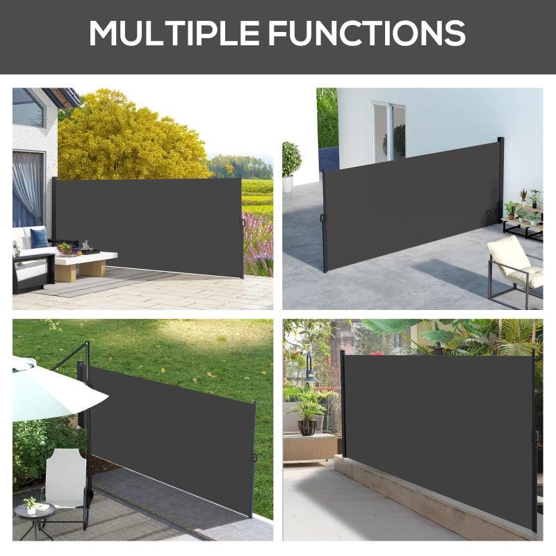 Outsunny Retractable Side Awning - Outdoor Privacy Screen for Garden, Hot Tub, Balcony, Terrace, Pool - 400 x 180cm - Black - ALL4U RETAILER LTD