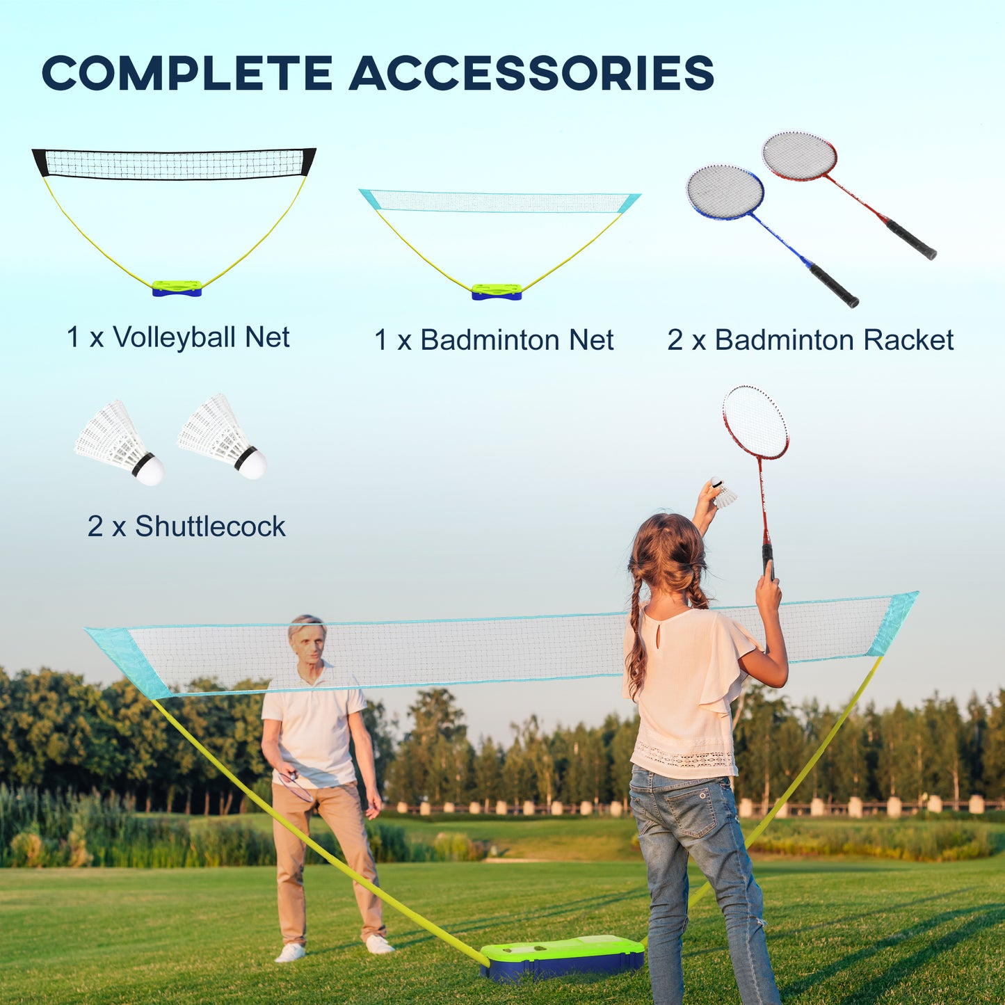 Outsunny Portable Badminton and Volleyball Set with Net, Rackets, Shuttlecocks, and Carry Bag for Outdoor Fun - ALL4U RETAILER LTD