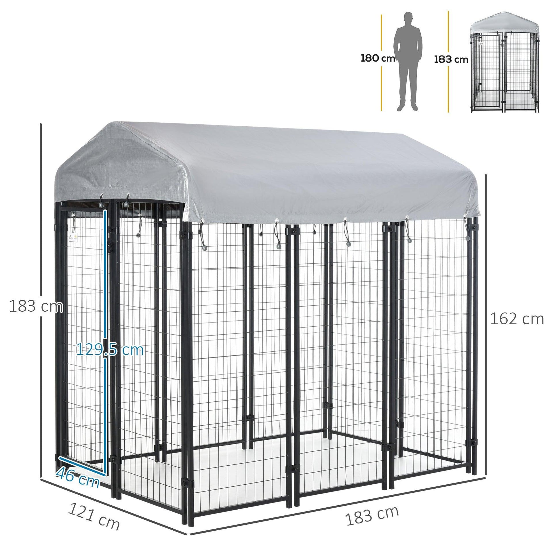 PawHut Outdoor Dog Kennel with UV-Resistant Canopy, 183x121x183 cm - ALL4U RETAILER LTD