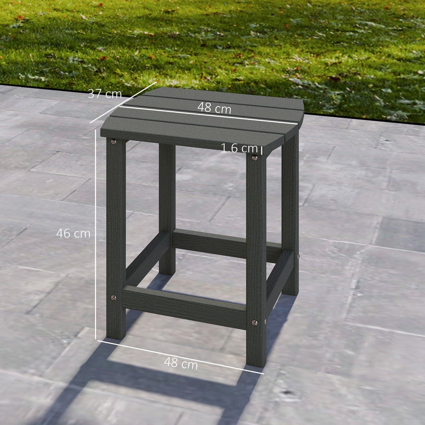 Outsunny All Weather HDPE Garden Side Table With Wood Effect Texture For Indoor Outdoor Patio Grey