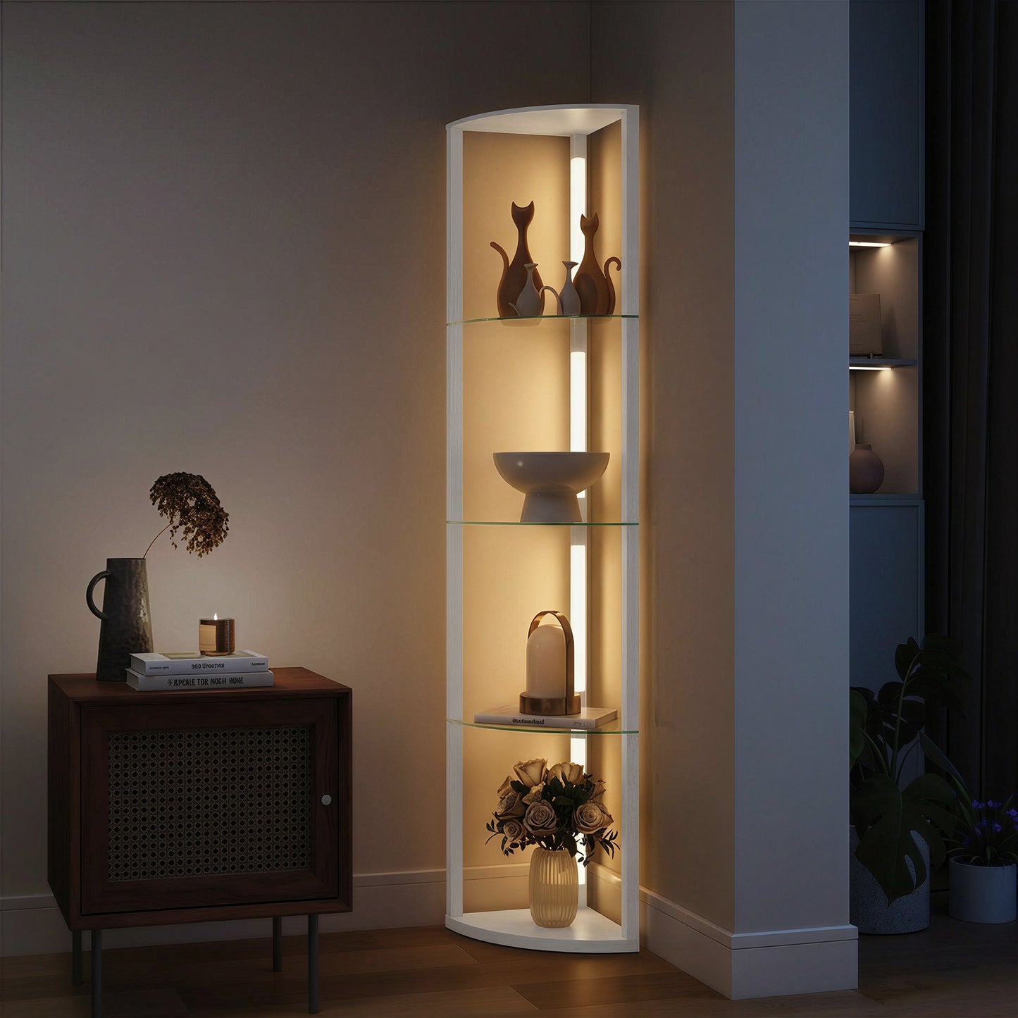 HOMCOM Corner LED Floor Lamp With Shelves Dimmable Standing Lamp With Foot Switch White For Living Room And Bedroom