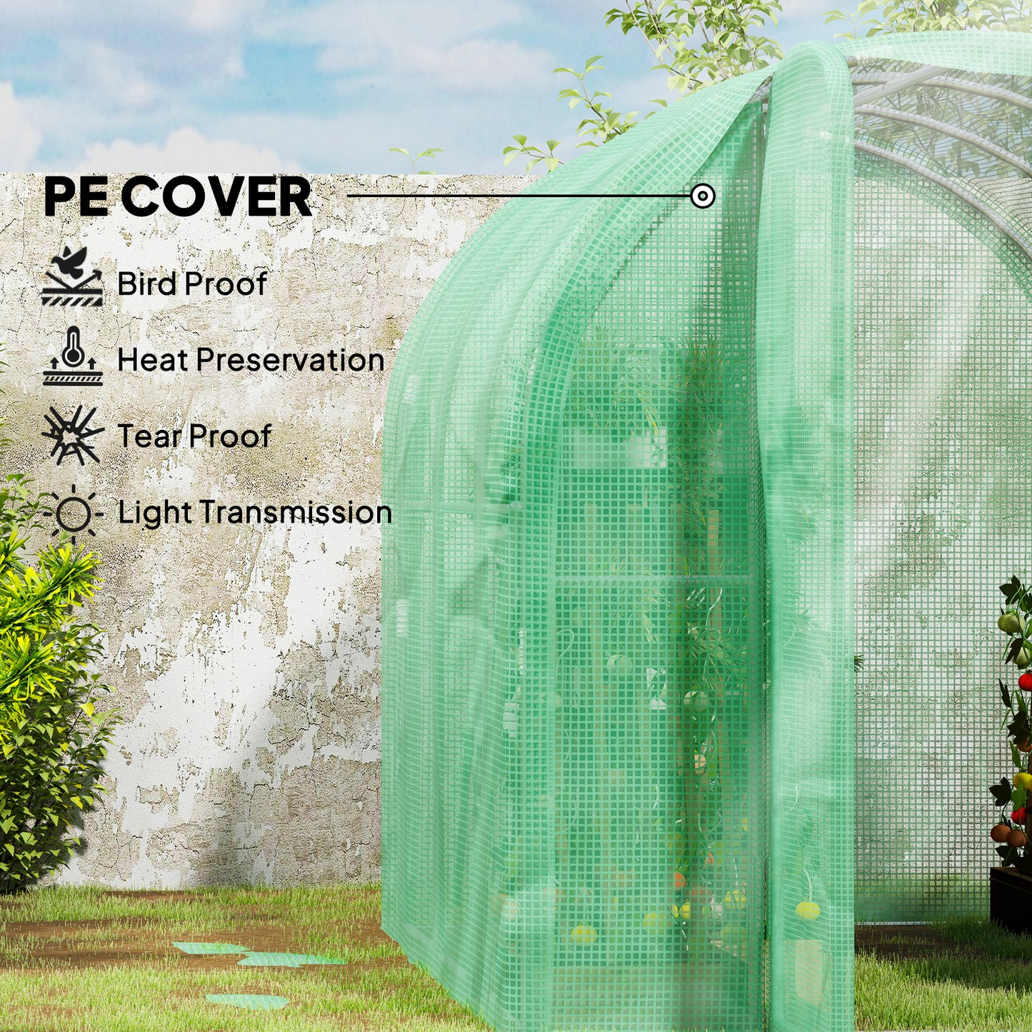 Outsunny 3x2x2m Polytunnel Greenhouse With Hinged Door Walk In Grow House Tent PE Cover And Galvanised Steel Frame